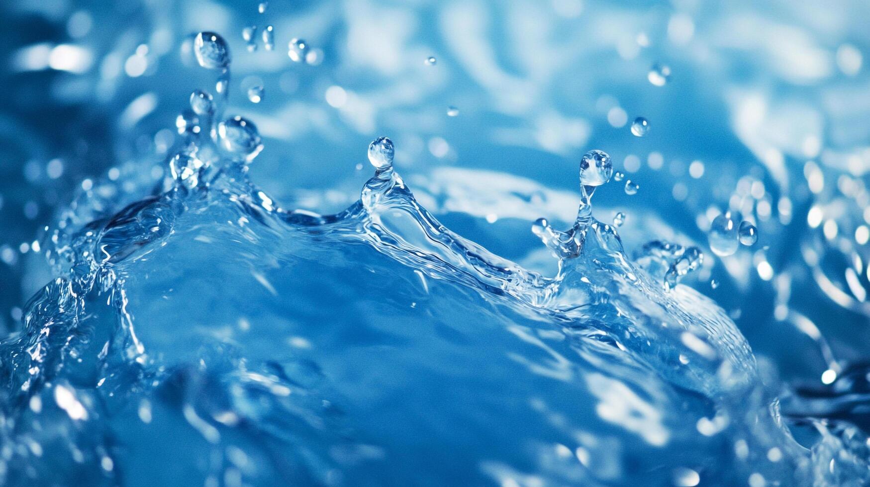 This mesmerizing image showcases a crystal-clear splash of water against a blue background, evoking feelings of freshness, purity, and a revitalizing atmosphere. photo