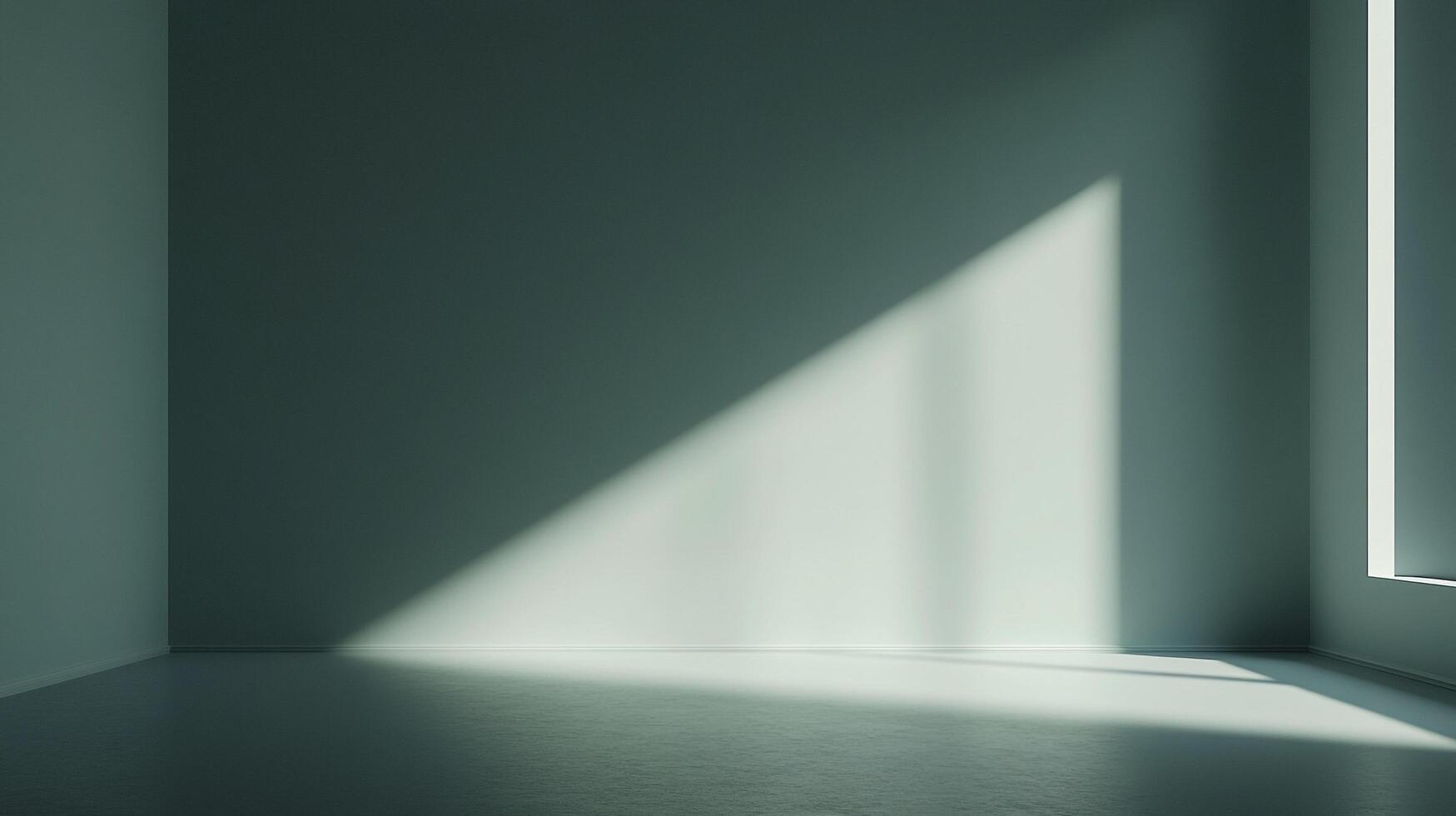 This image showcases a minimalistic interior with soft gray walls and a striking interplay of light and shadows, creating a calm and serene atmosphere. photo