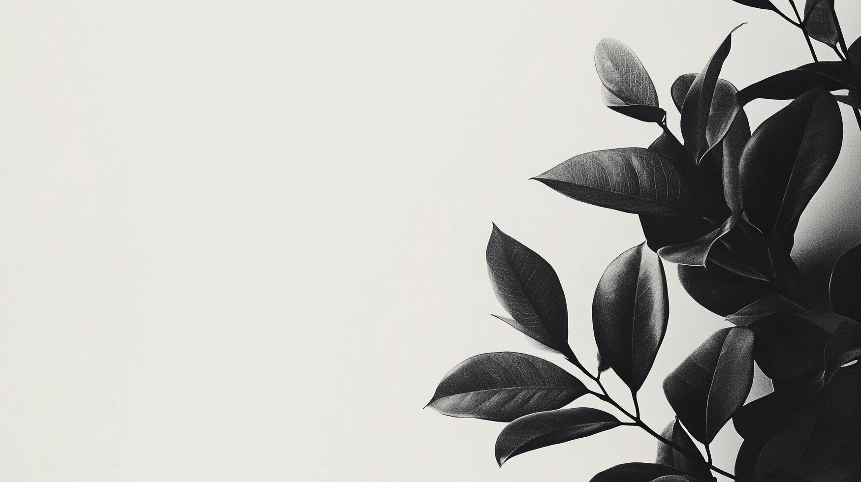 This artistic black and white composition captures elegant leaves against a clean background, evoking feelings of sophistication and minimalistic beauty. photo