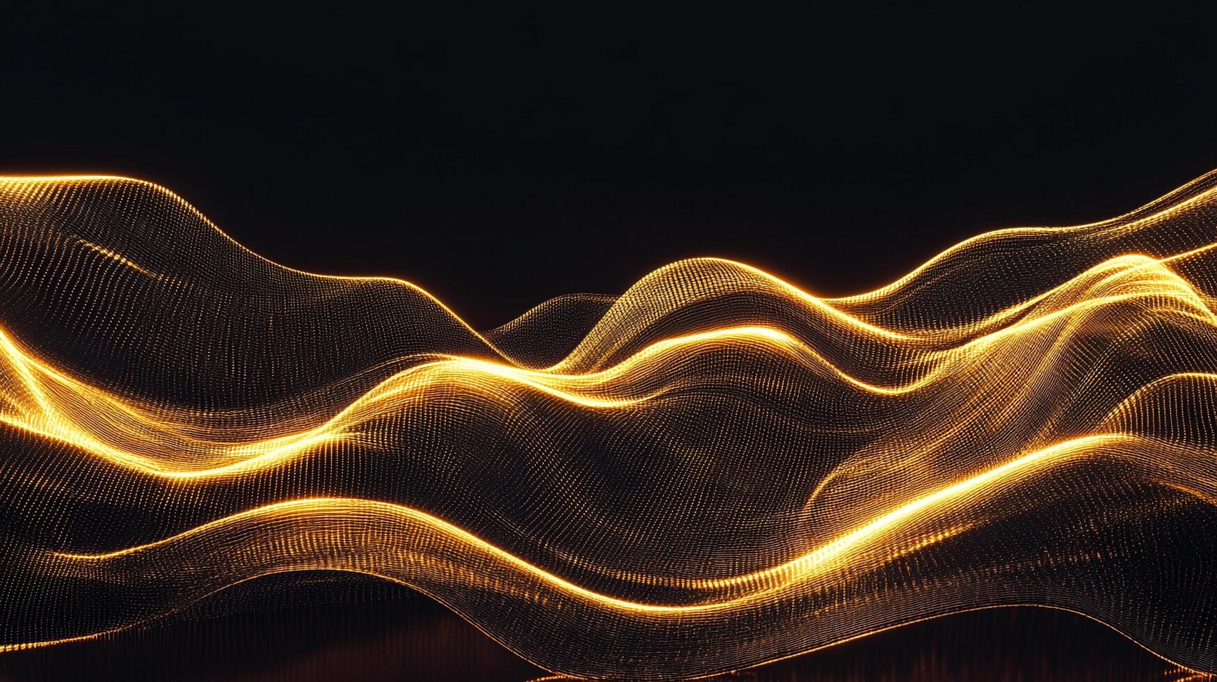 Luminous gold waves pulsate across a dark expanse, creating a mesmerizing display of light and shadow, like ripples in space. photo