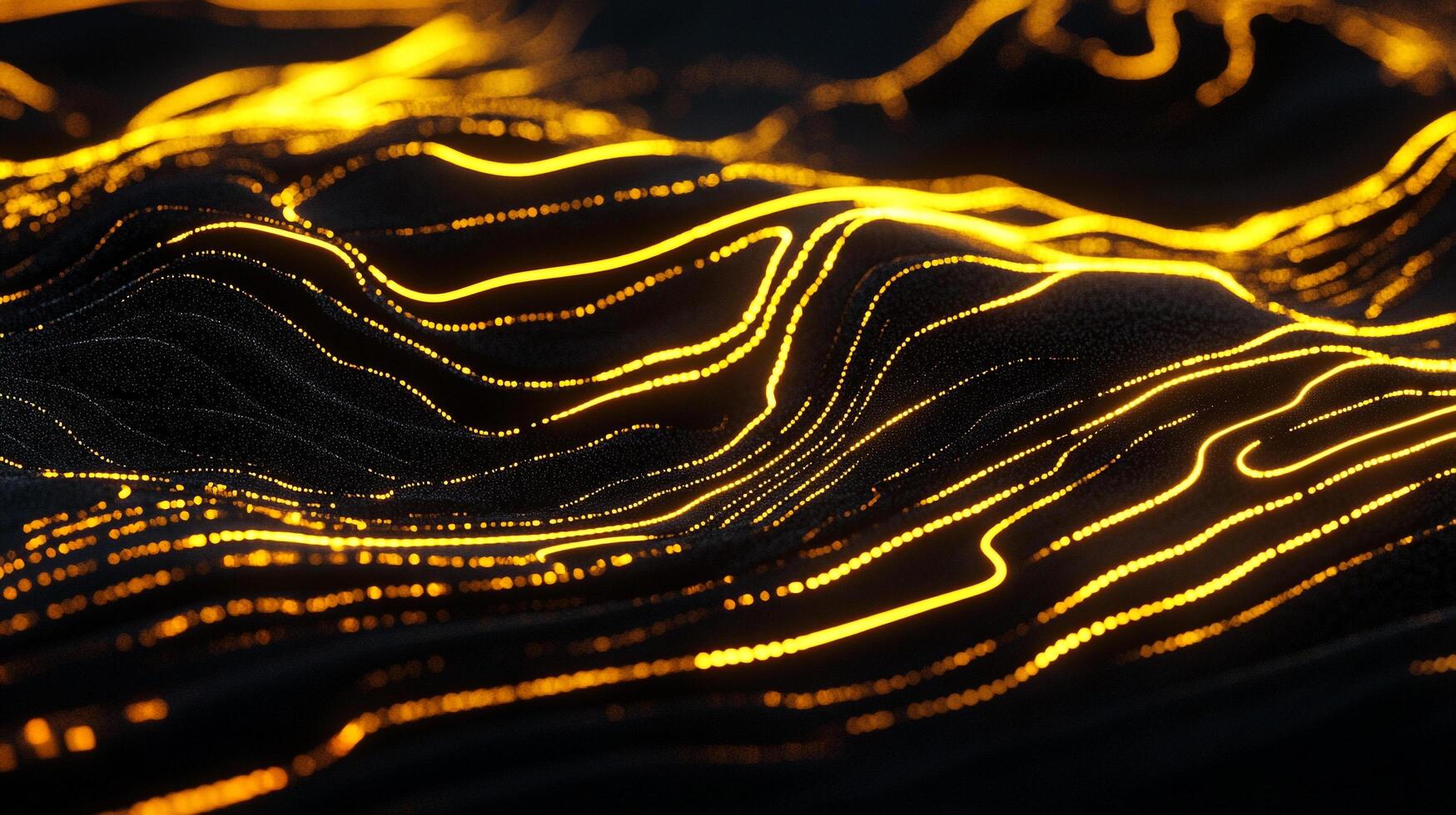 Abstract landscape with glowing lines evoking data flow or network connections against a dark, textured background. Data Visualization. photo