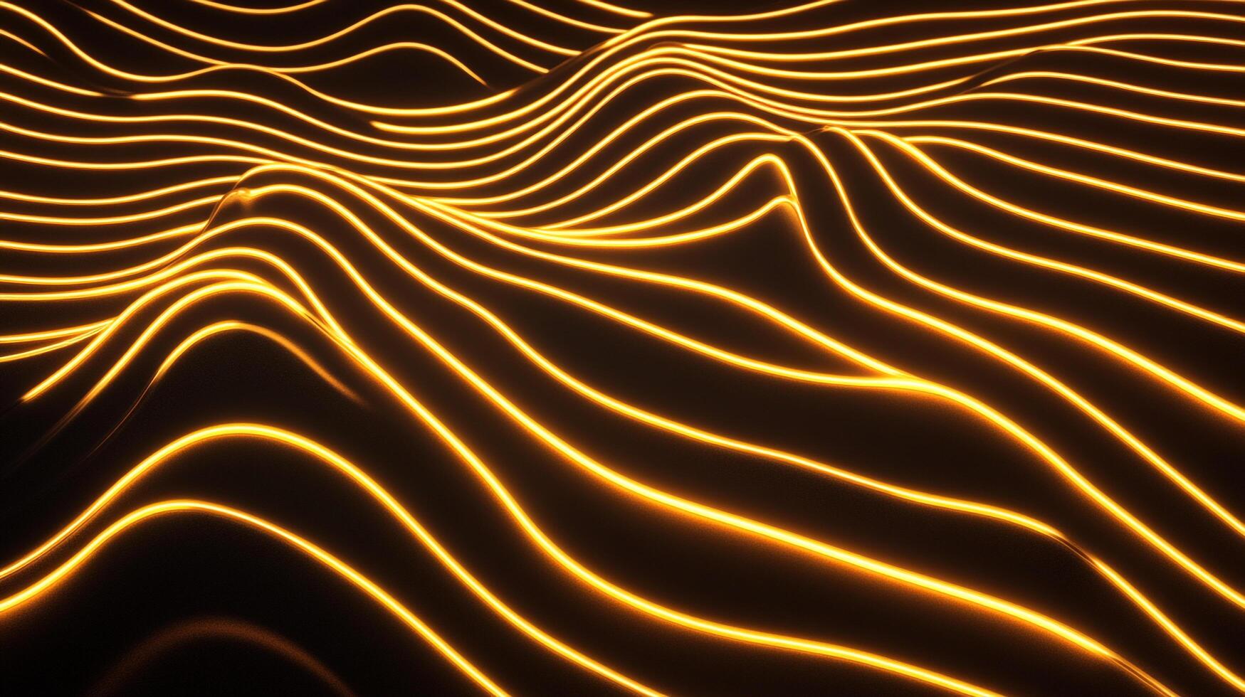 Abstract neon waves flow across a dark surface. The undulating lines create a modern and dynamic visual effect with glowing, organic shapes. photo