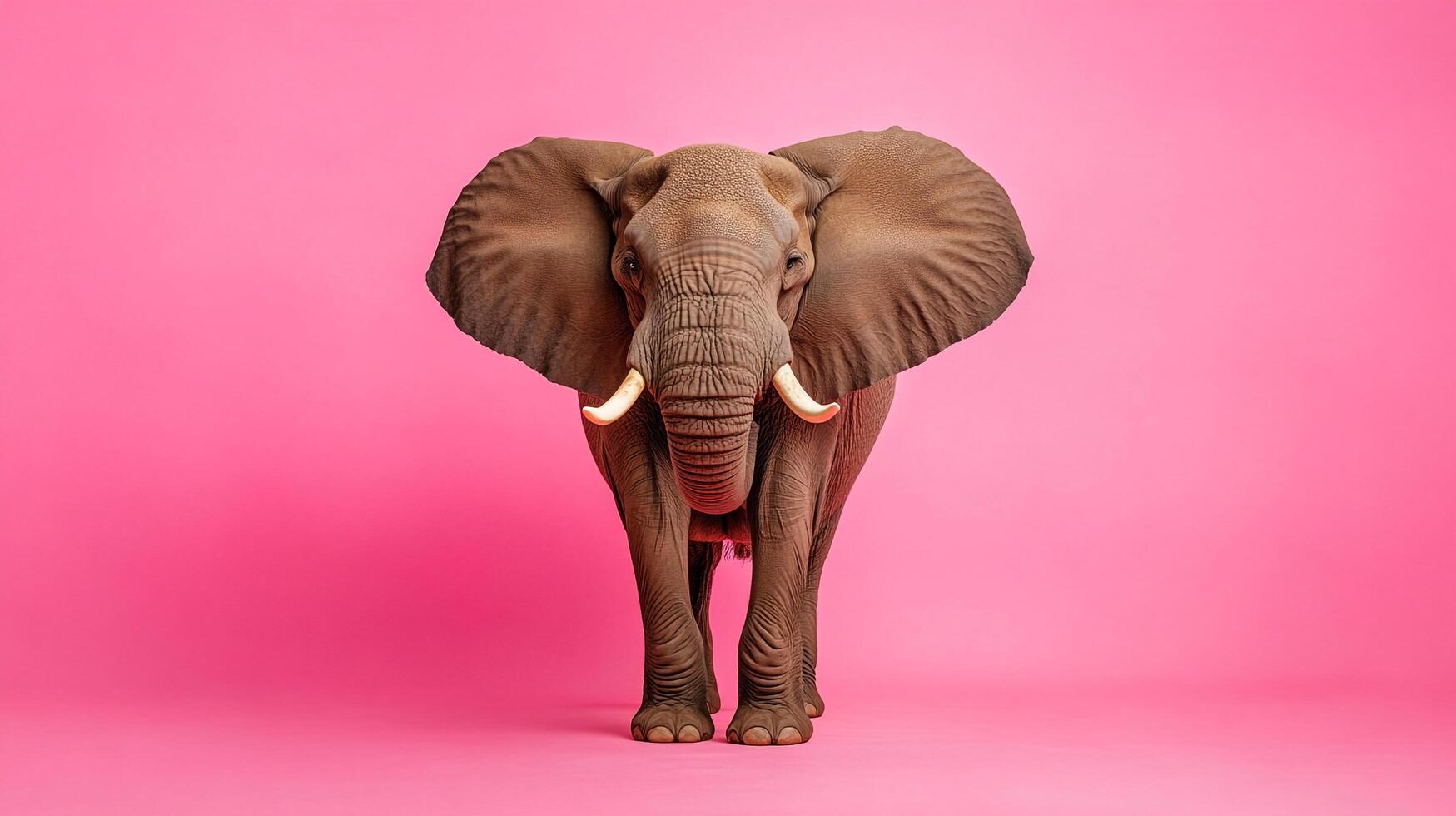 Elephant portrait on bright pink background. Majestic and imposing. Triumphant pose. Symbol of strength, memory and longevity. photo