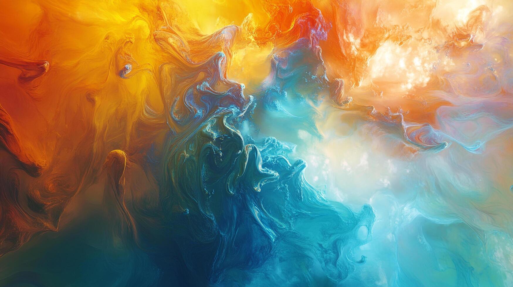 Abstract swirls of vibrant color, like paint in water. Blue and orange contrast in a mesmerizing dance of form and texture. photo