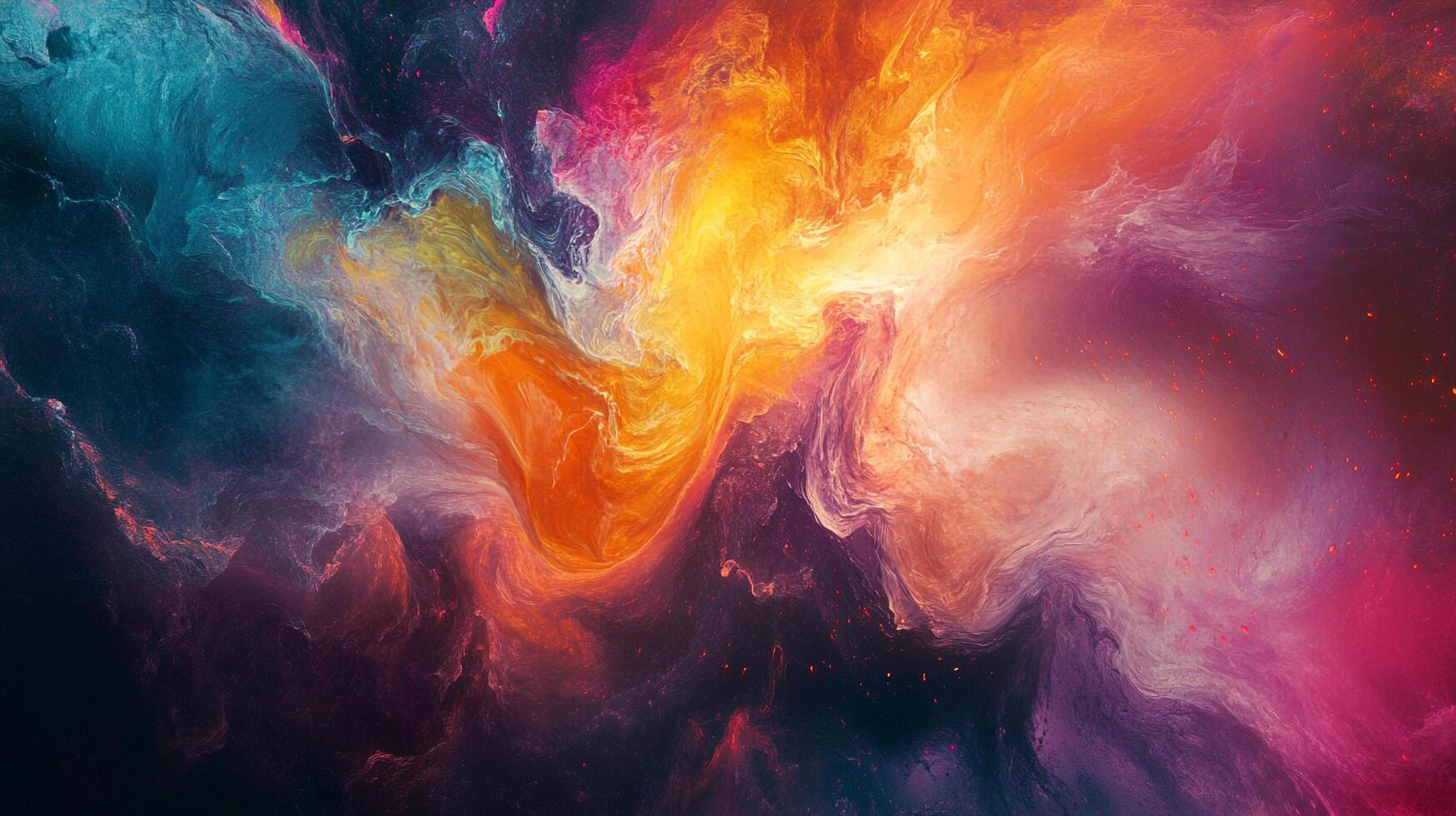 Colorful abstract cosmic clouds with swirls of teal, orange, yellow, purple and pink evoke a sense of wonder and expansiveness. photo