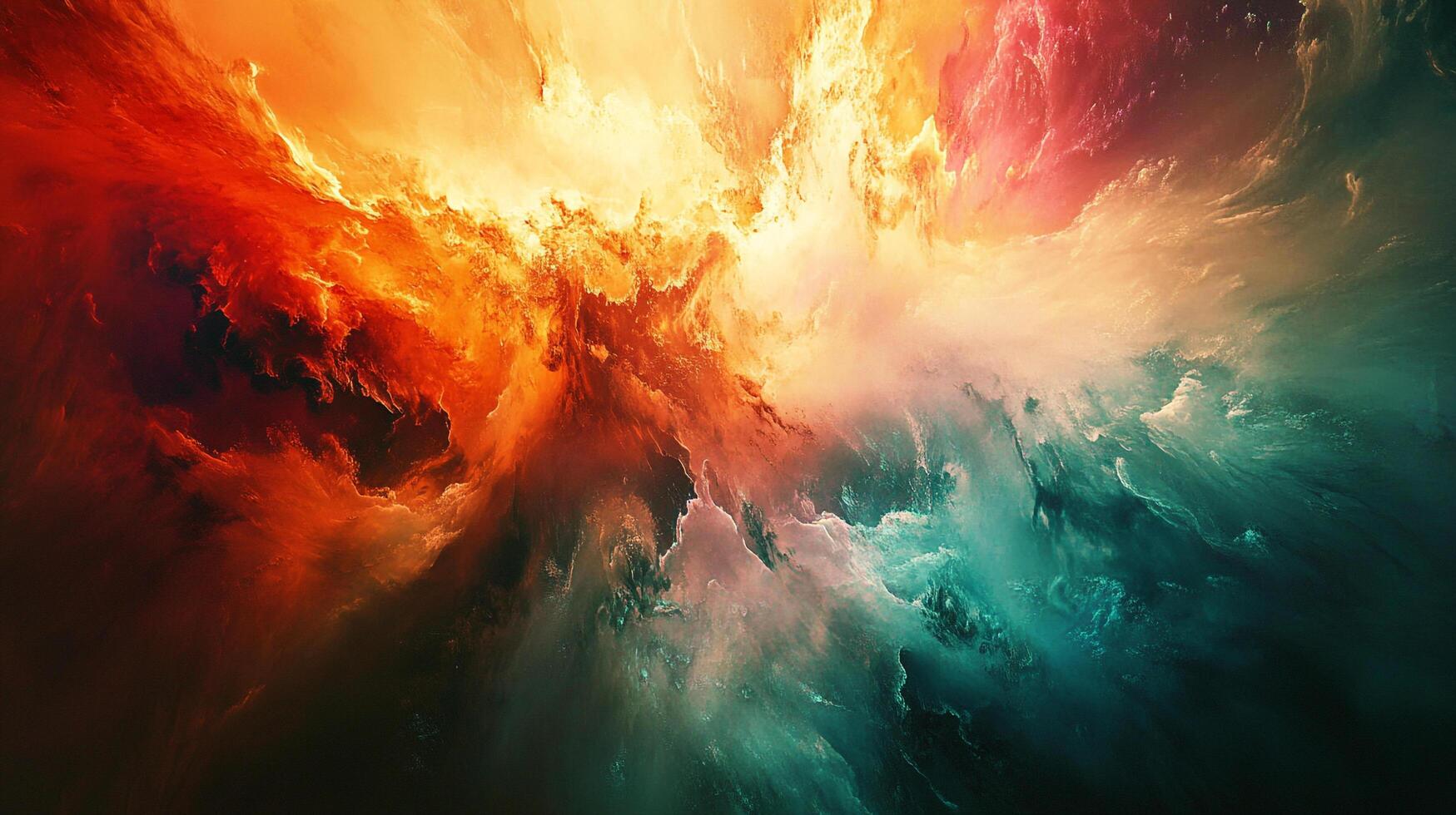A vibrant abstract painting featuring dynamic flows of color, creating a visually striking and energetic composition with warm and cool tones. photo