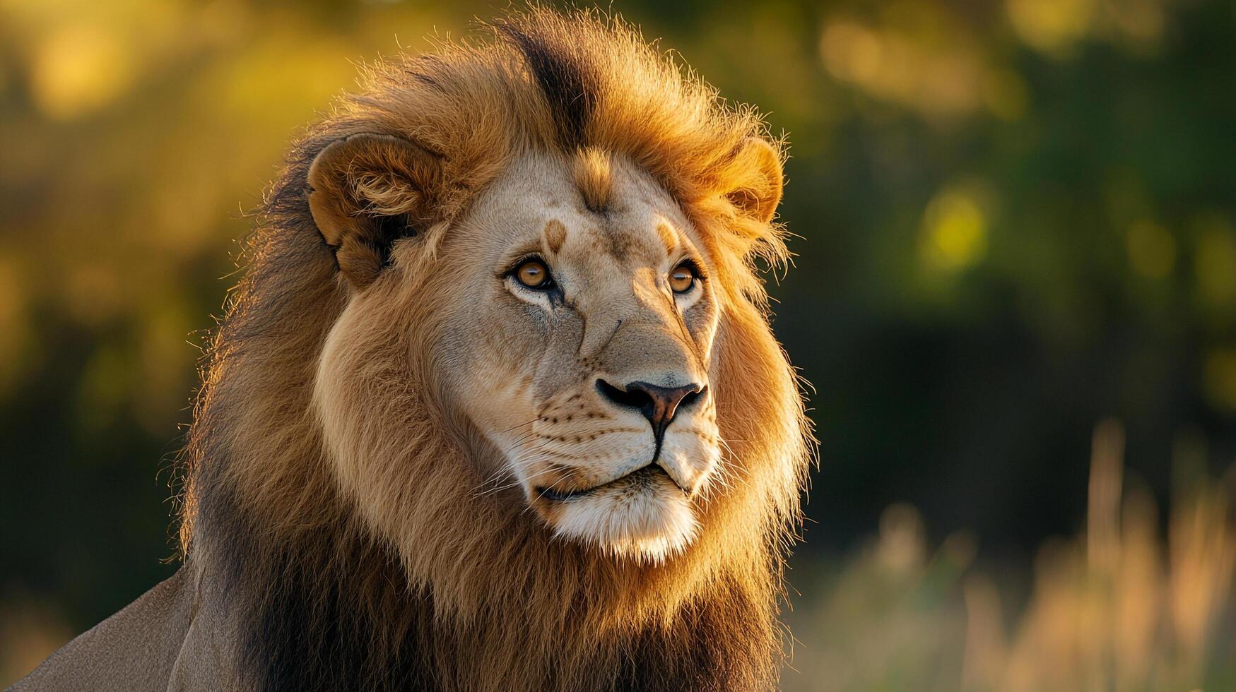 Majestic lion portrait showcasing the animal's strength, golden mane, and intense gaze. Captivating wildlife photography at its finest. photo
