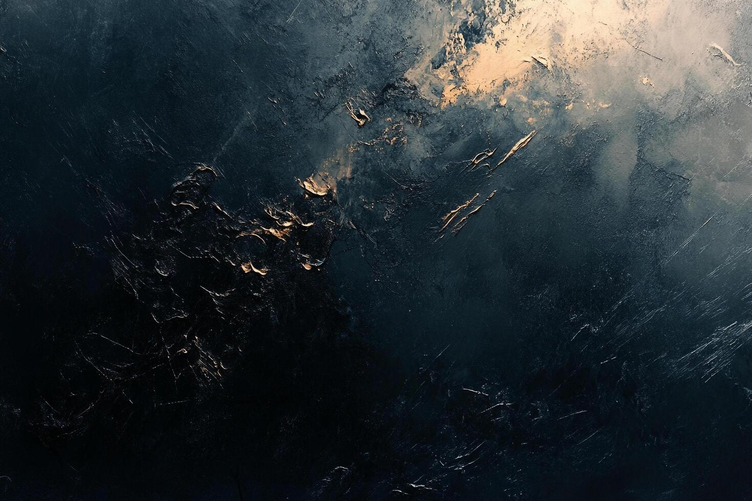 Dramatic abstract art with textured dark blue and gold, suggesting depth and movement. Mysterious and evocative painting design. photo