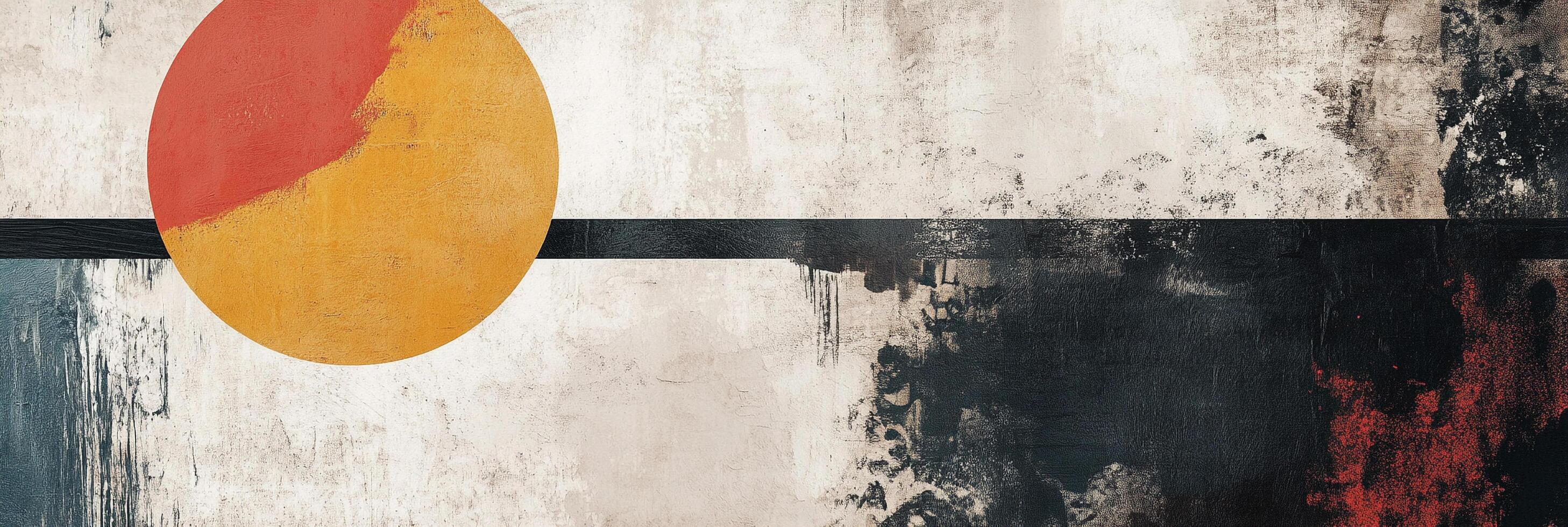 Geometric Abstract. A bold interplay of circular forms and stark lines create a visually striking modern abstract composition. photo