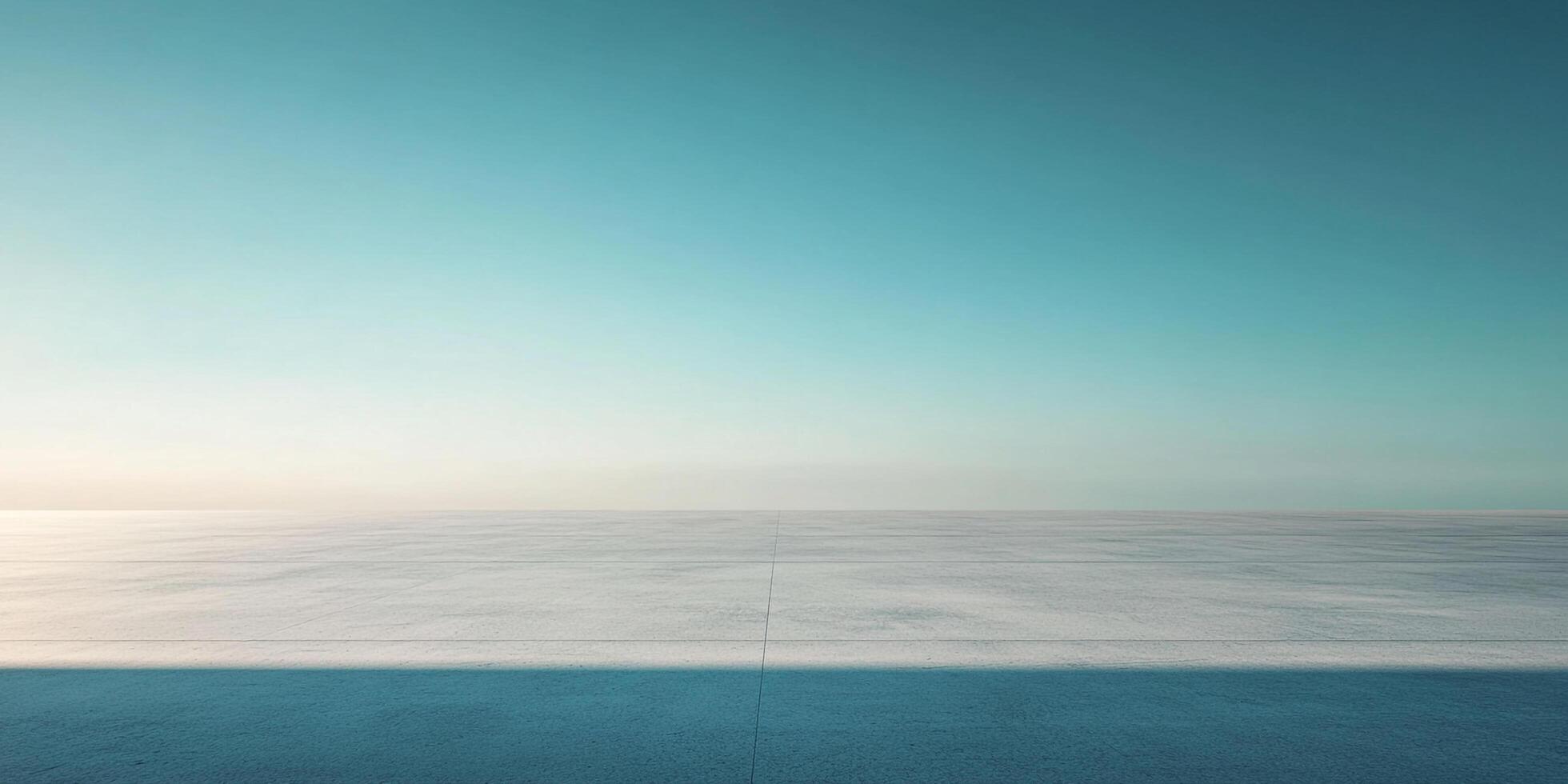 Minimalist composition showcasing a bright, serene scene with a gradient sky meeting a clean, white horizon line over a blue surface. photo