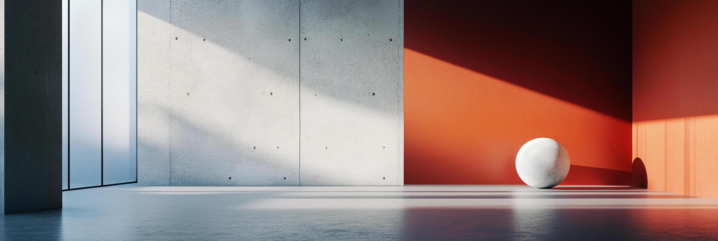 Minimalist architectural interior featuring contrasting textures, colors, and the play of light and shadow in an industrial, artful composition. photo