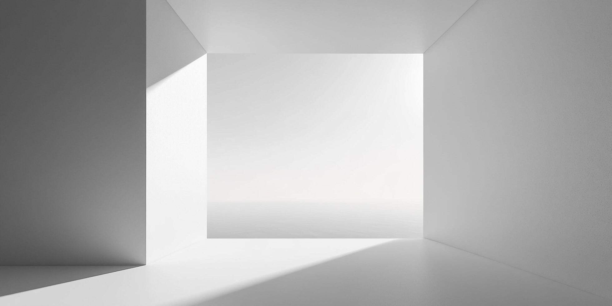 Abstract white minimalist interior with a square opening casting shadows. Clean lines and bright space suggest modern design. photo