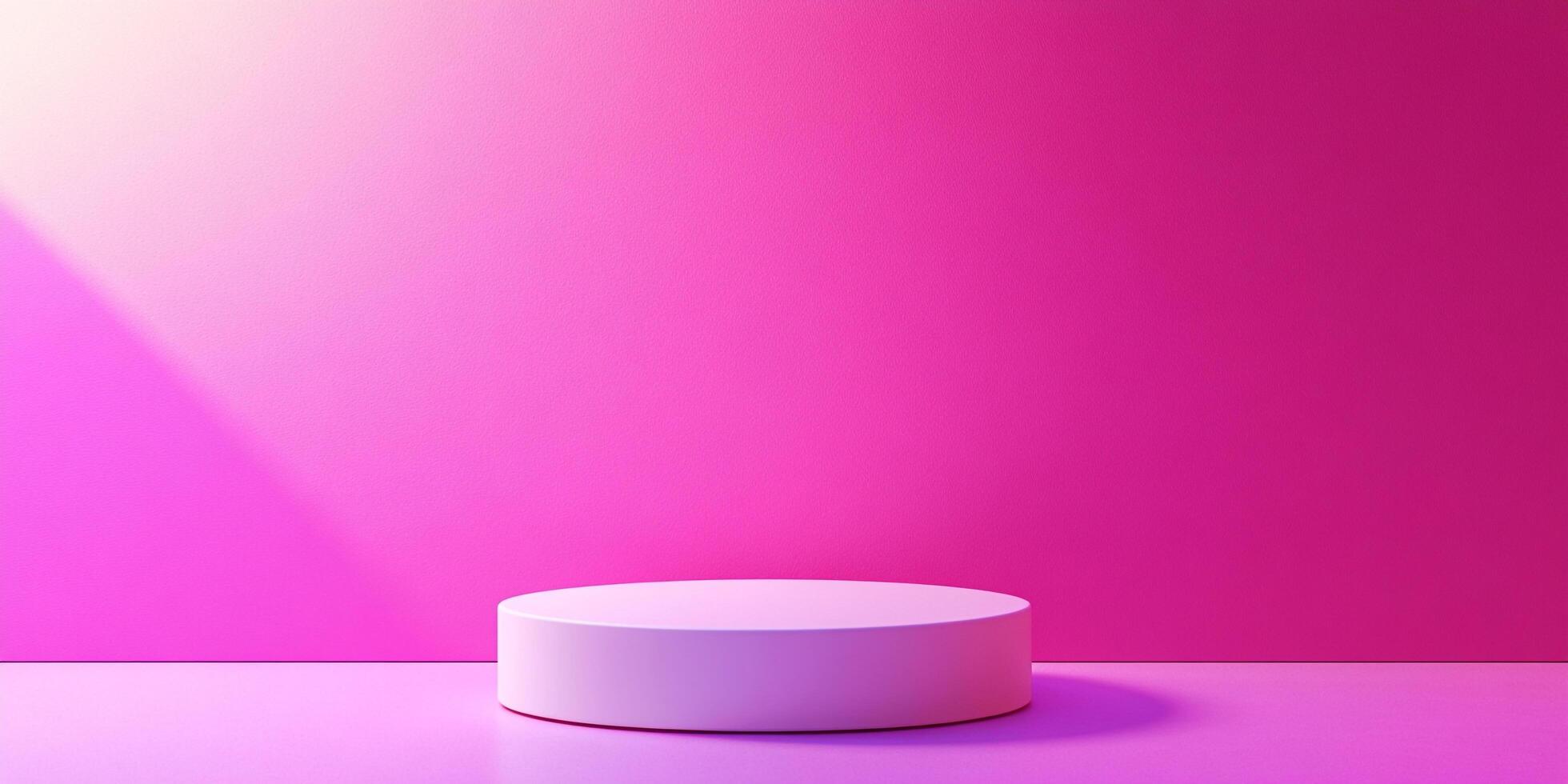 Minimalist presentation stage in front of a vibrant pink background, illuminated by a soft gradient of light for an elegant display. photo