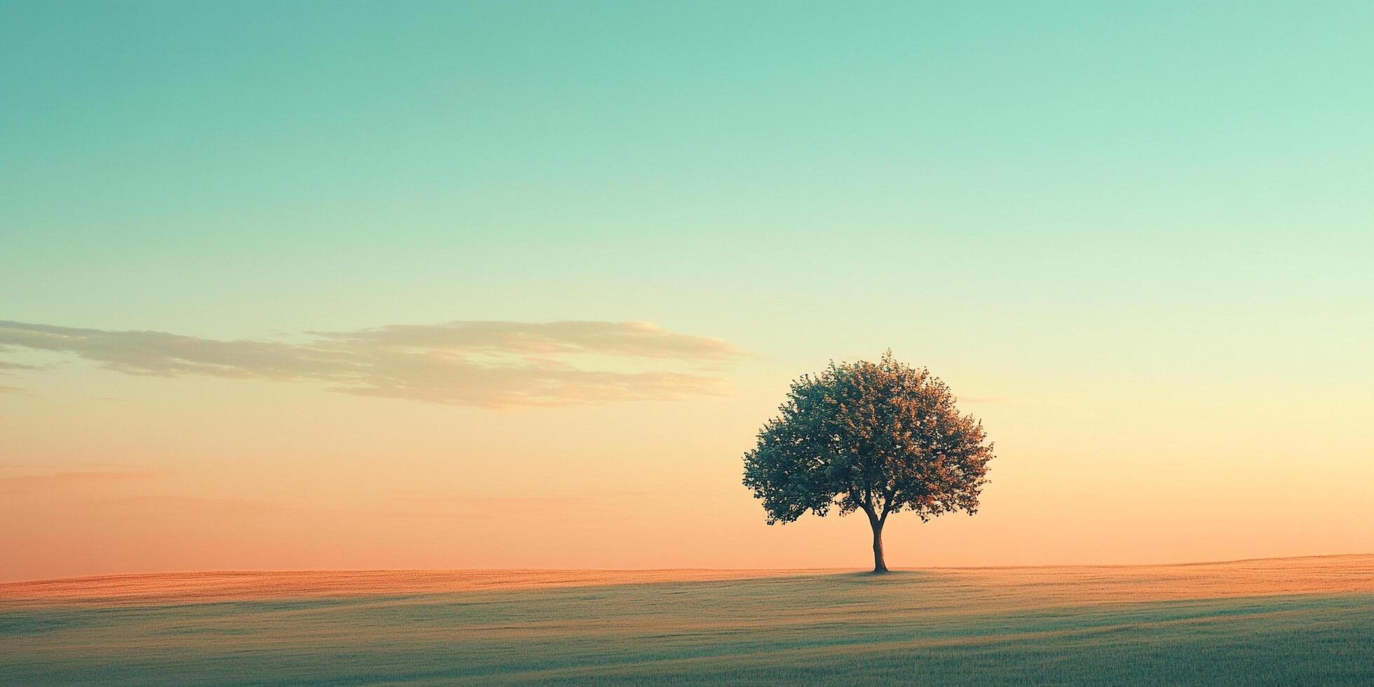 Solitary tree stands in peaceful meadow under a serene sky. The tranquil scene evokes calm and beauty in this tranquil nature capture. photo