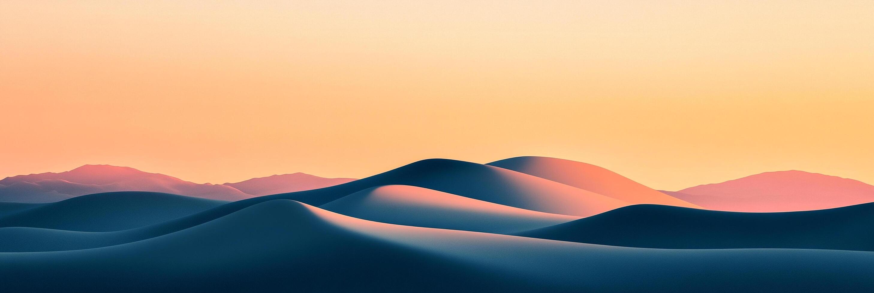 Abstract landscape of smooth, undulating dunes under a warm-toned sky. Minimalist and serene art. Perfect for wallpapers and backgrounds. photo