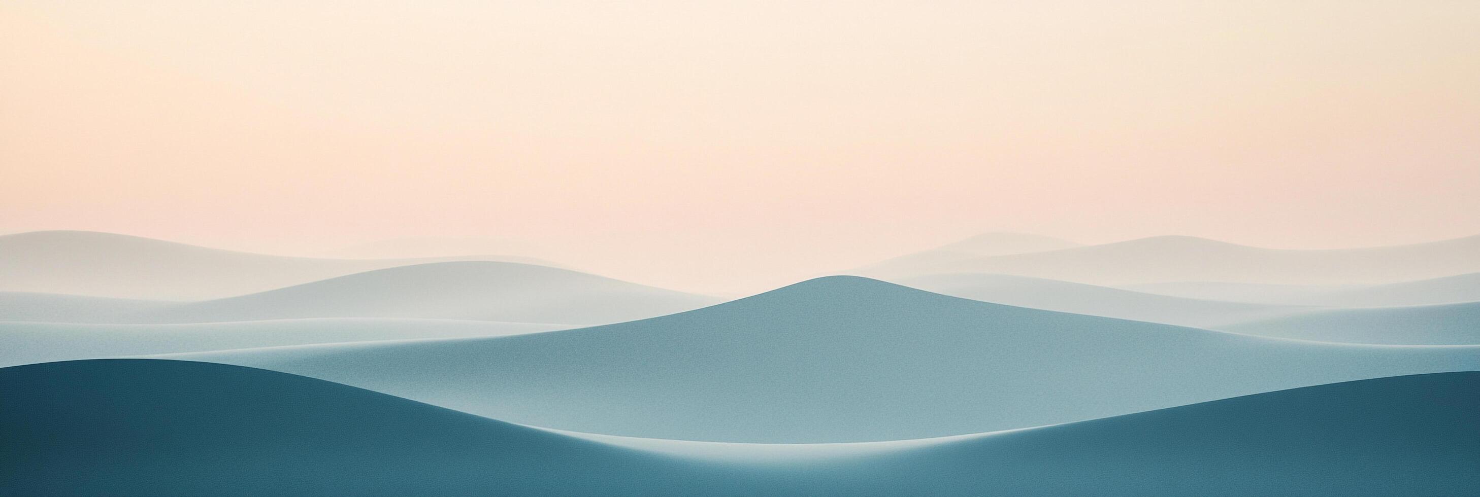 A surreal, minimalist landscape featuring rolling hills in soft, muted tones, evokes a sense of tranquility and ethereal beauty. photo