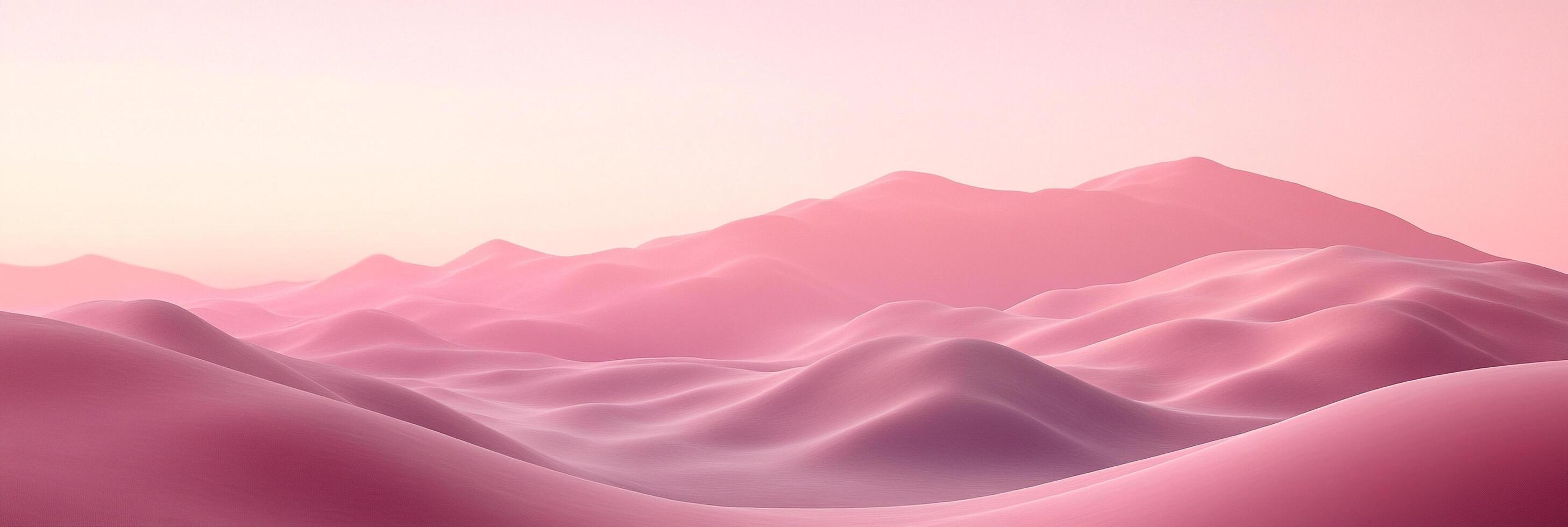 A serene landscape of rolling, pink-hued hills bathed in a soft, gentle light evoking a sense of calm and tranquility. photo