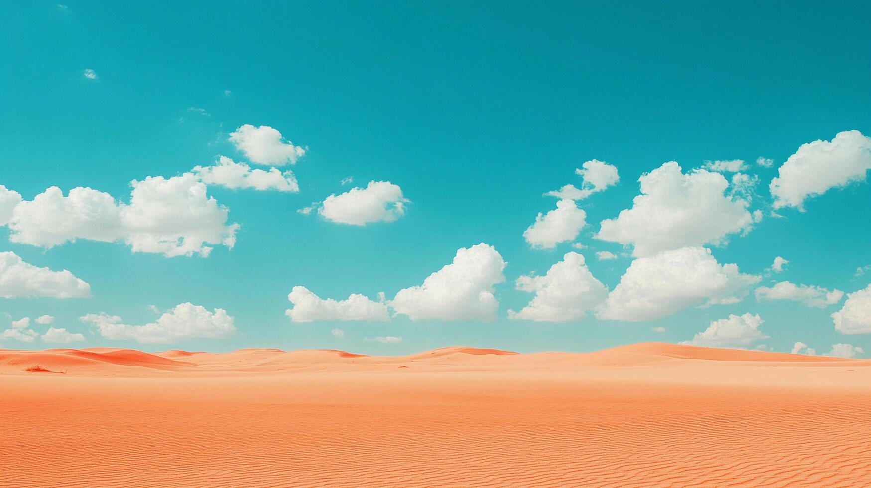 Arid landscape meets the vast sky, where endless dunes fade into the horizon. Above, cumulus clouds create a dreamlike atmosphere. photo
