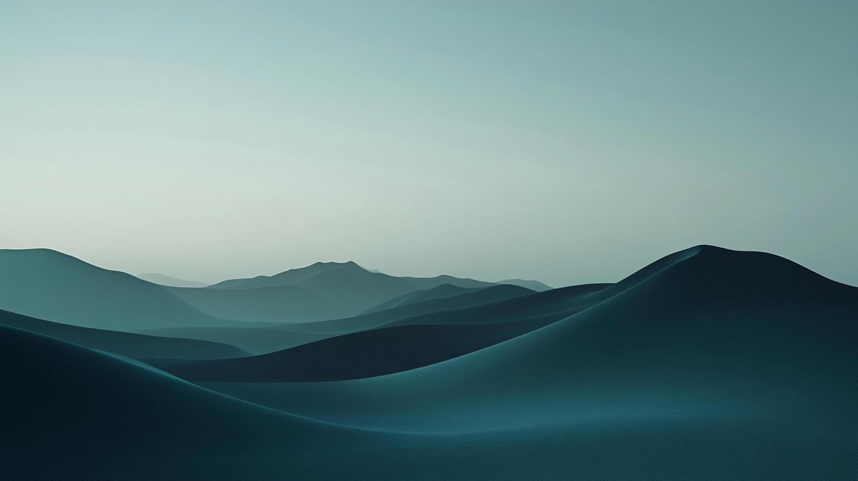 Serene blue dunes under a misty sky, capturing the tranquil beauty of a desert landscape in a minimalist, calming composition. photo