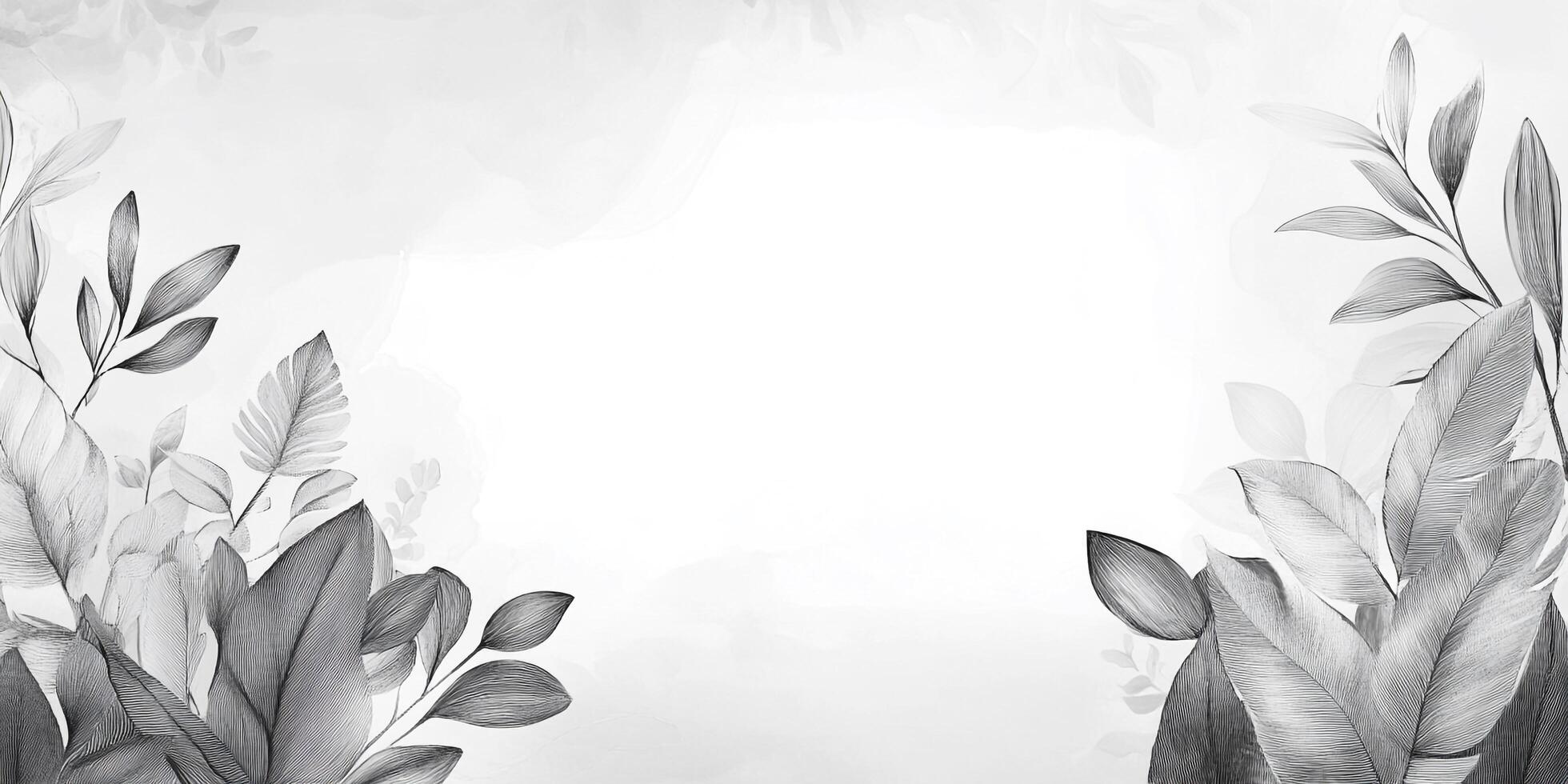 Elegant grayscale illustration of botanicals with detailed line work, creating a serene and sophisticated background. Artistic nature backdrop. photo