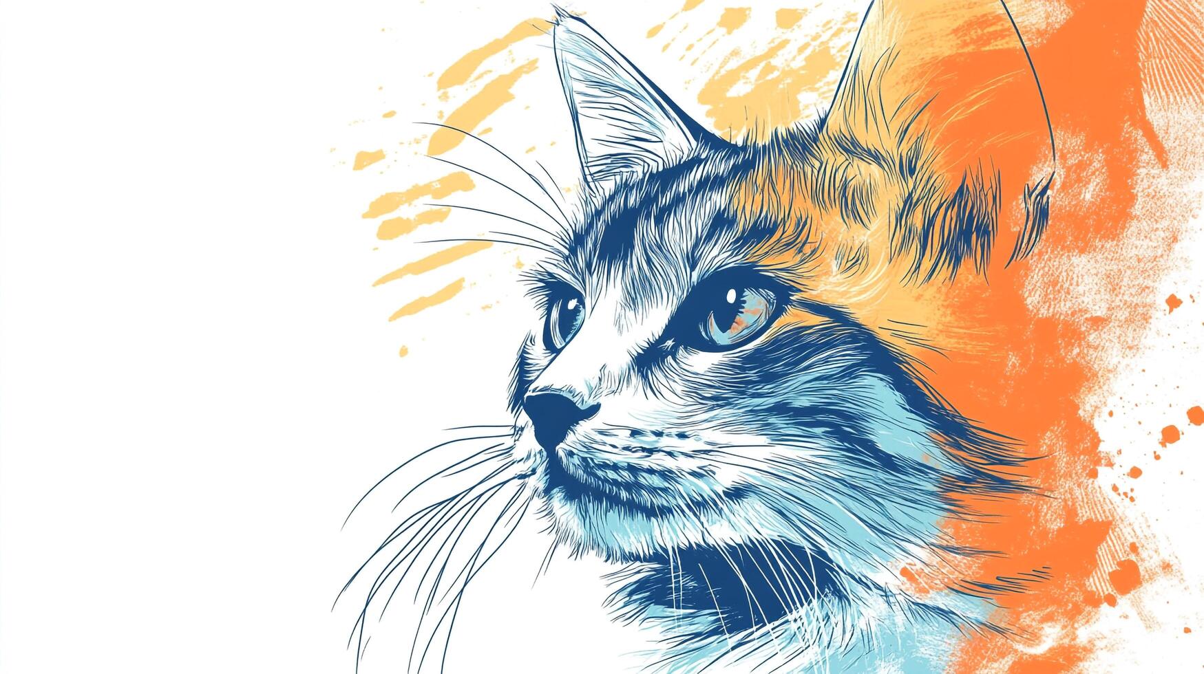 Striking digital art of a cat with a vibrant color scheme, blending realistic features with a painterly, modern aesthetic. photo