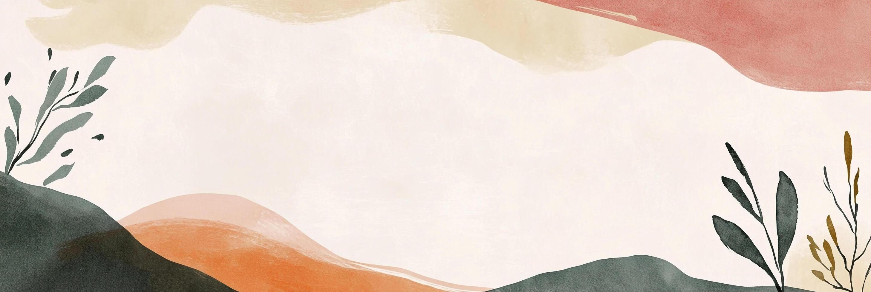 Abstract nature scene in earthy watercolor style with plants and muted colors. Perfect for background, banner, or design element. photo