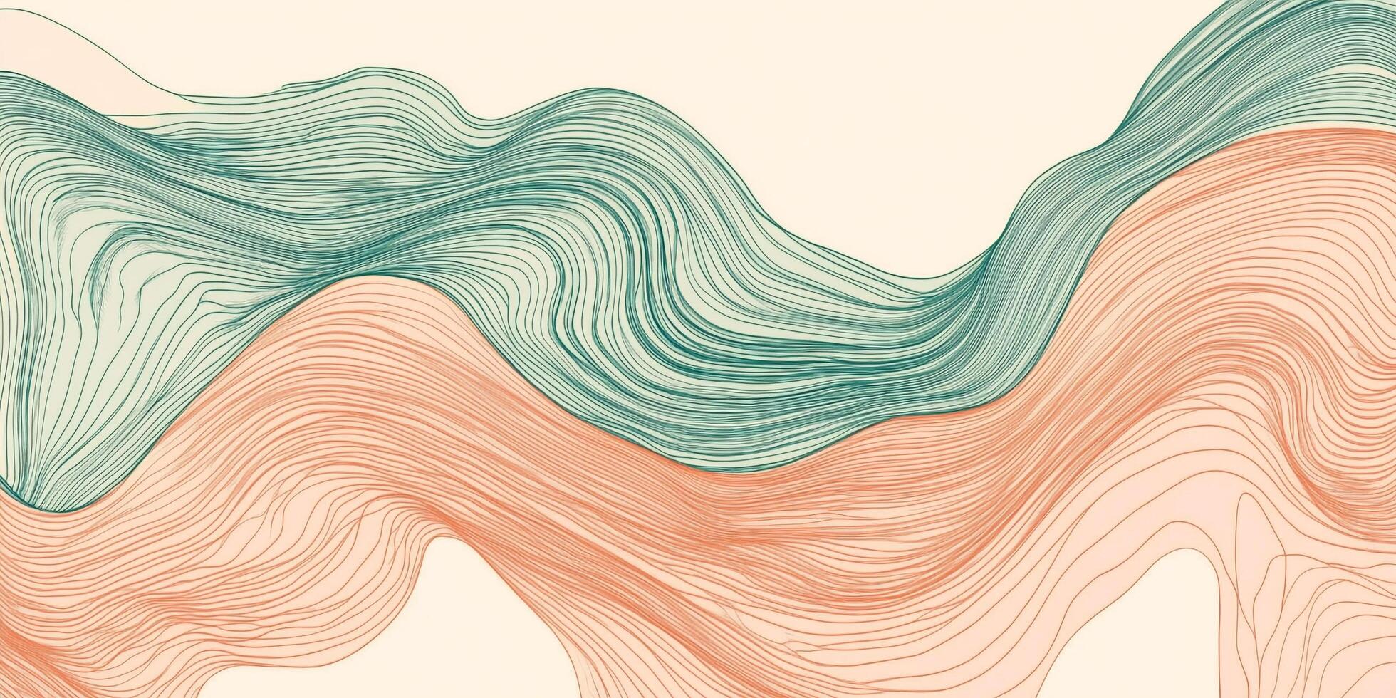Abstract undulating waves of teal and peach create a calming, fluid design, perfect for backgrounds and artistic projects. photo