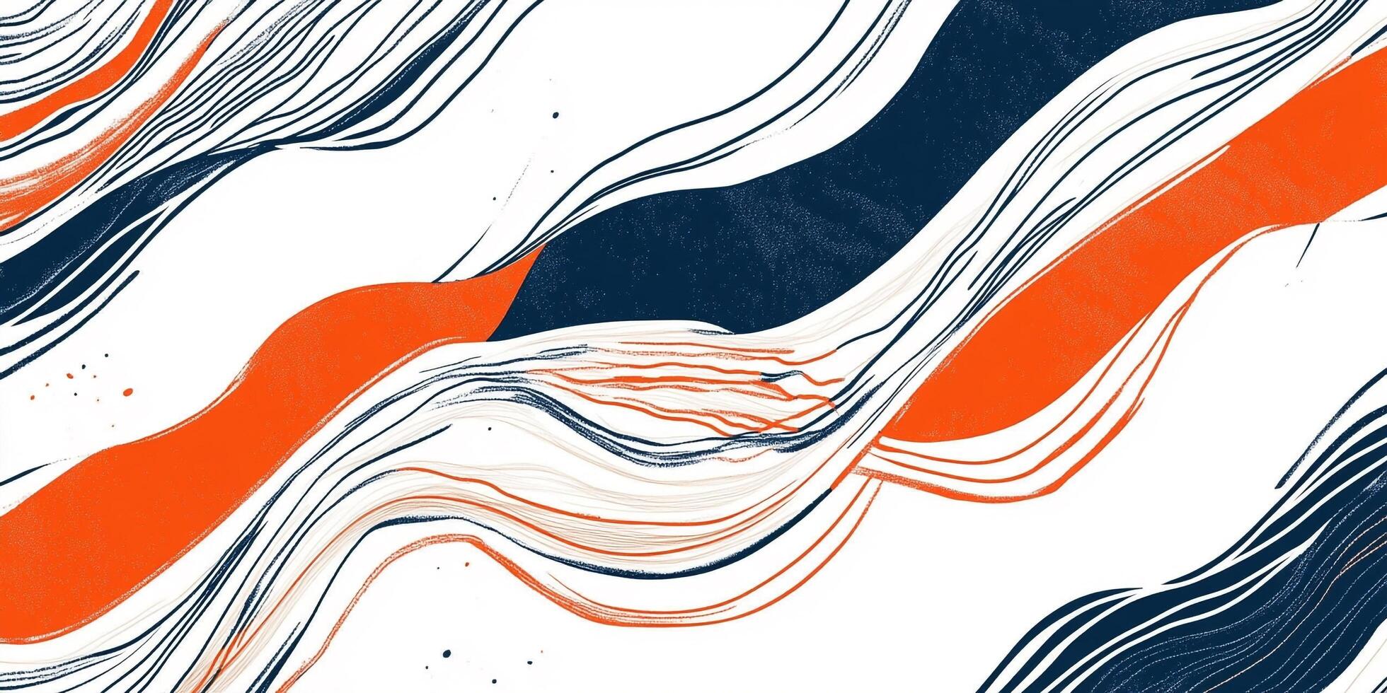 Abstract waves of dark blue, orange, and white create a dynamic, flowing pattern. Modern art with a minimalist aesthetic. photo
