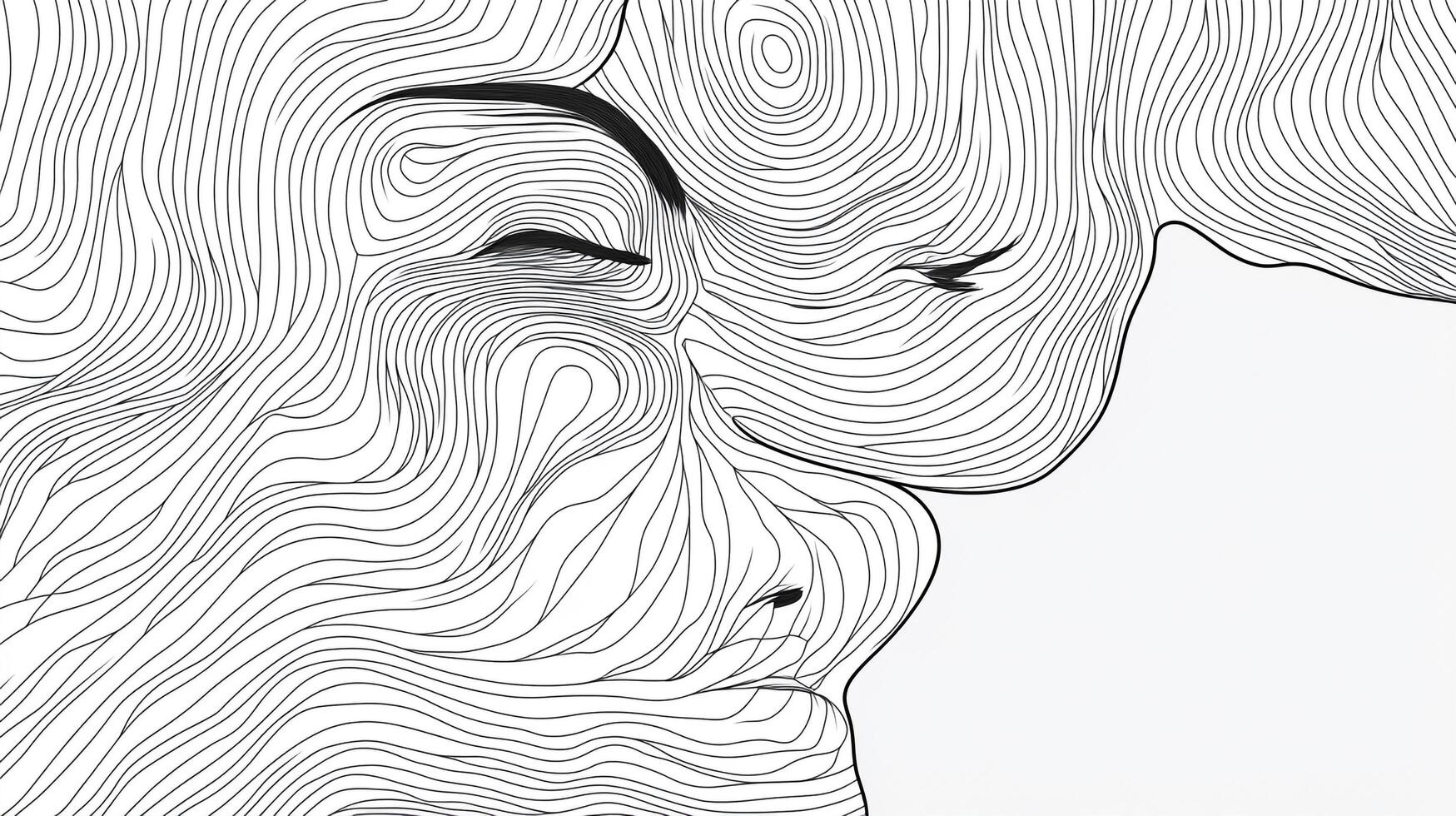 Abstract portrait features flowing lines forming a serene face, conveying calm and contemplation in minimalist black and white art. photo