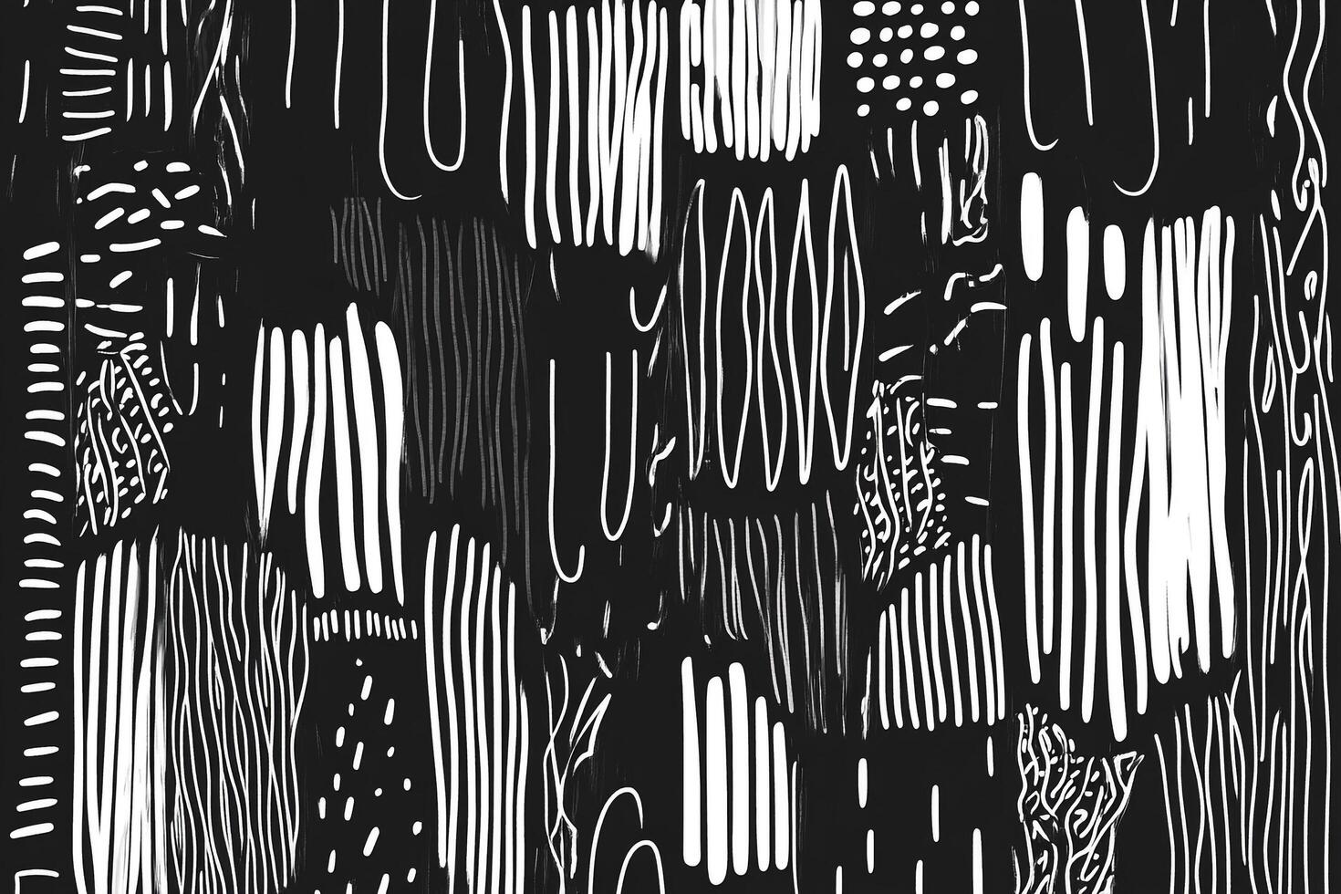 Dynamic black and white pattern with varied line and dot textures, creating a bold abstract design, visually striking in monochrome. photo