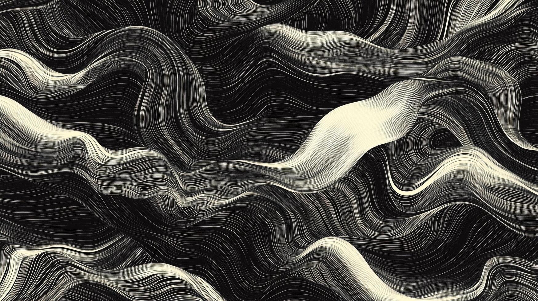 Abstract flowing waves in monochrome create a dynamic, textured background. Fine lines evoke movement and depth, creating an artistic pattern. photo
