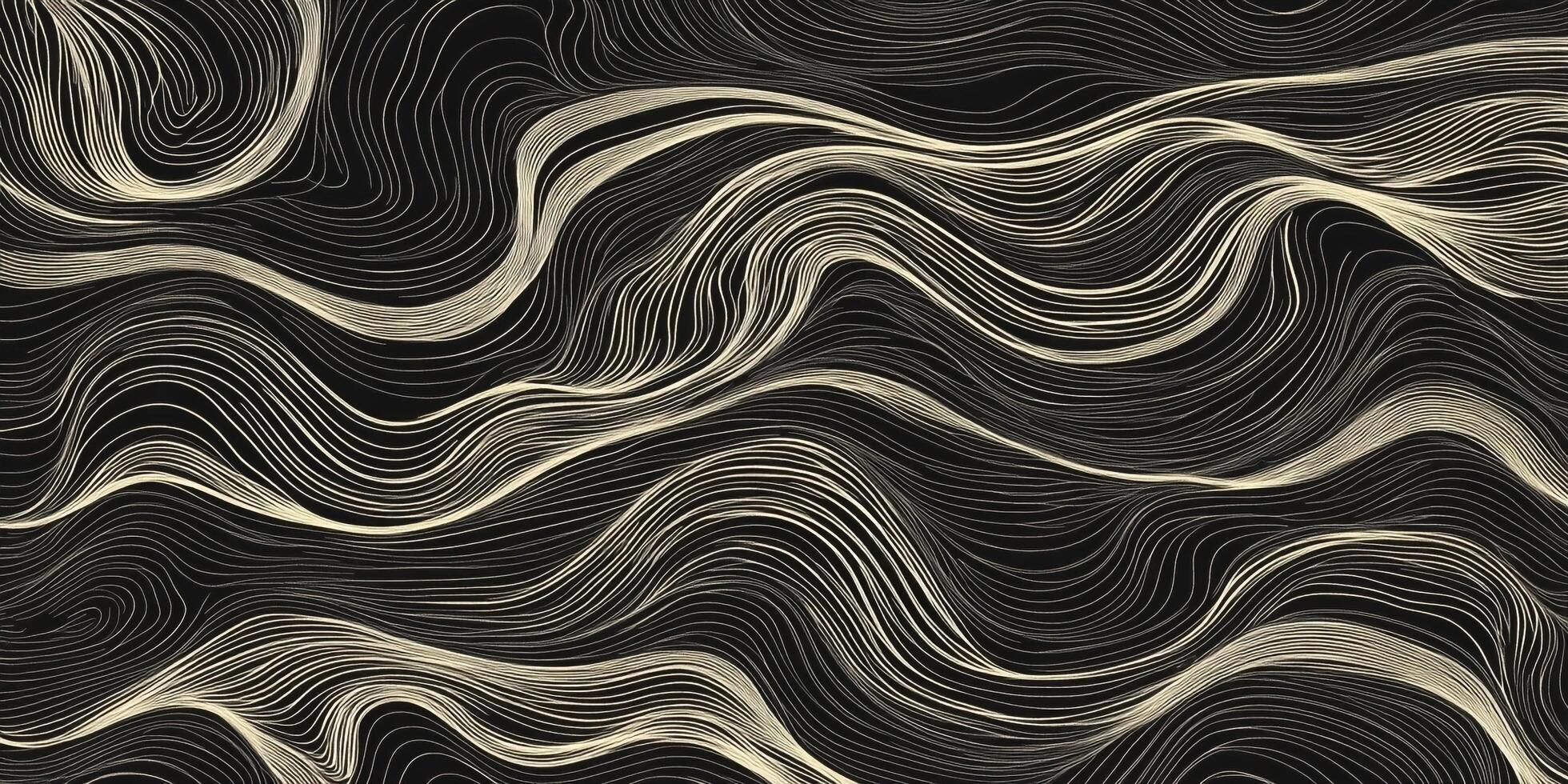 Abstract wavy lines in light colors create a sense of flow and movement across the dark background. Simple, elegant, and stylish design. photo