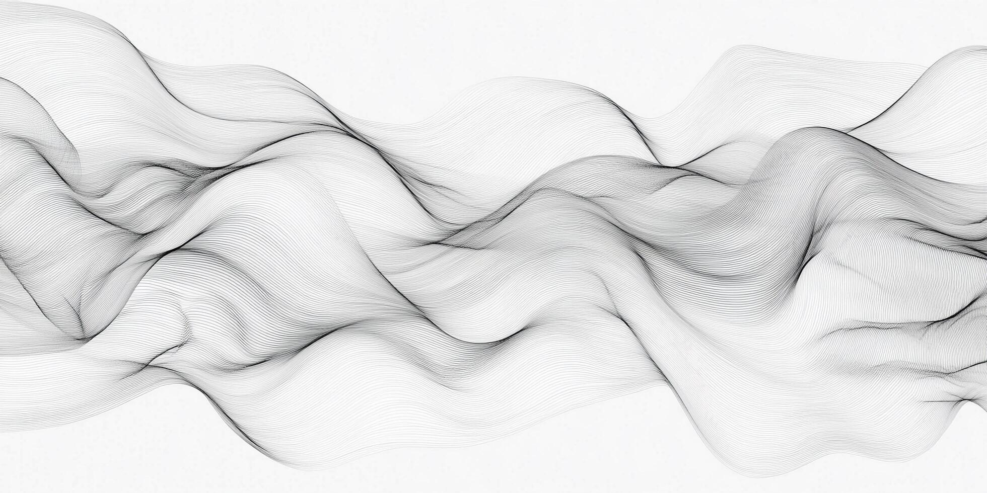 Abstract art featuring delicate, flowing lines creating a smooth, wave-like pattern in shades of black and gray on a white background. photo
