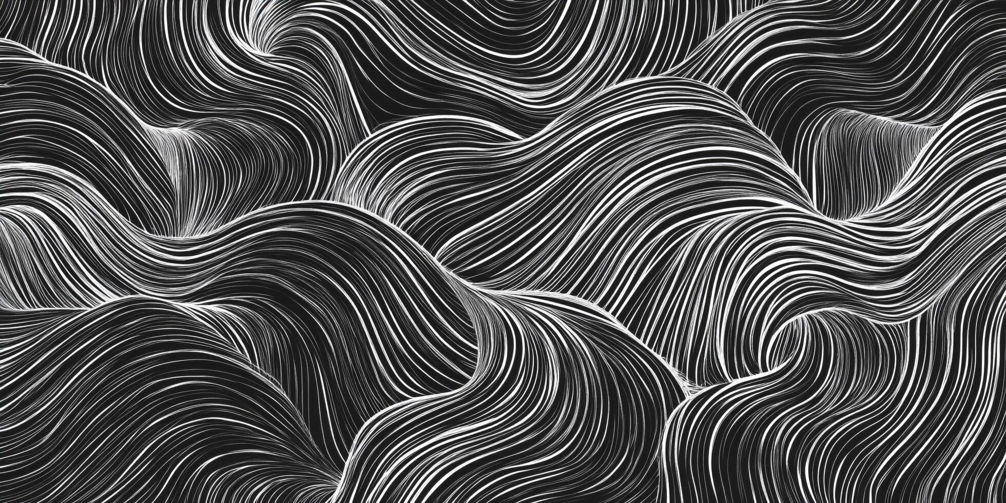 Monochromatic abstract art showing a field of flowing, waving, white lines in a black background creating depth, movement, and texture. photo