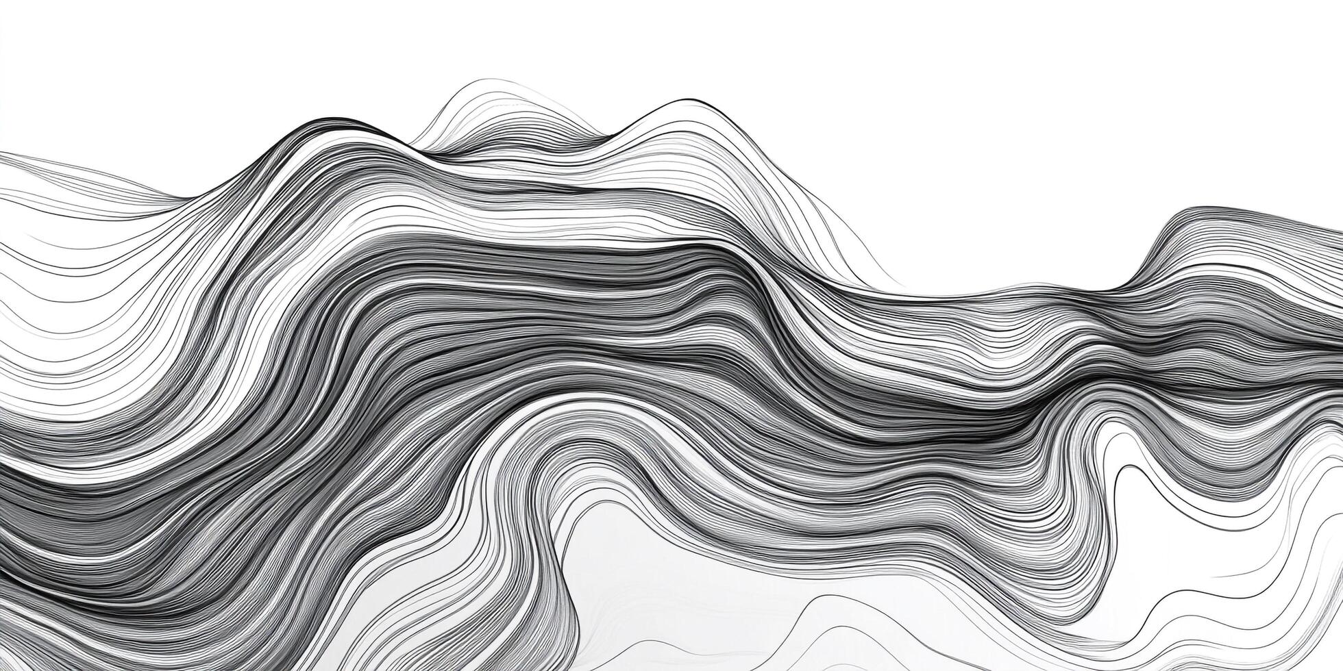 Abstract flowing lines create a sense of movement and depth, resembling flowing water or rolling hills in a monochrome palette. photo