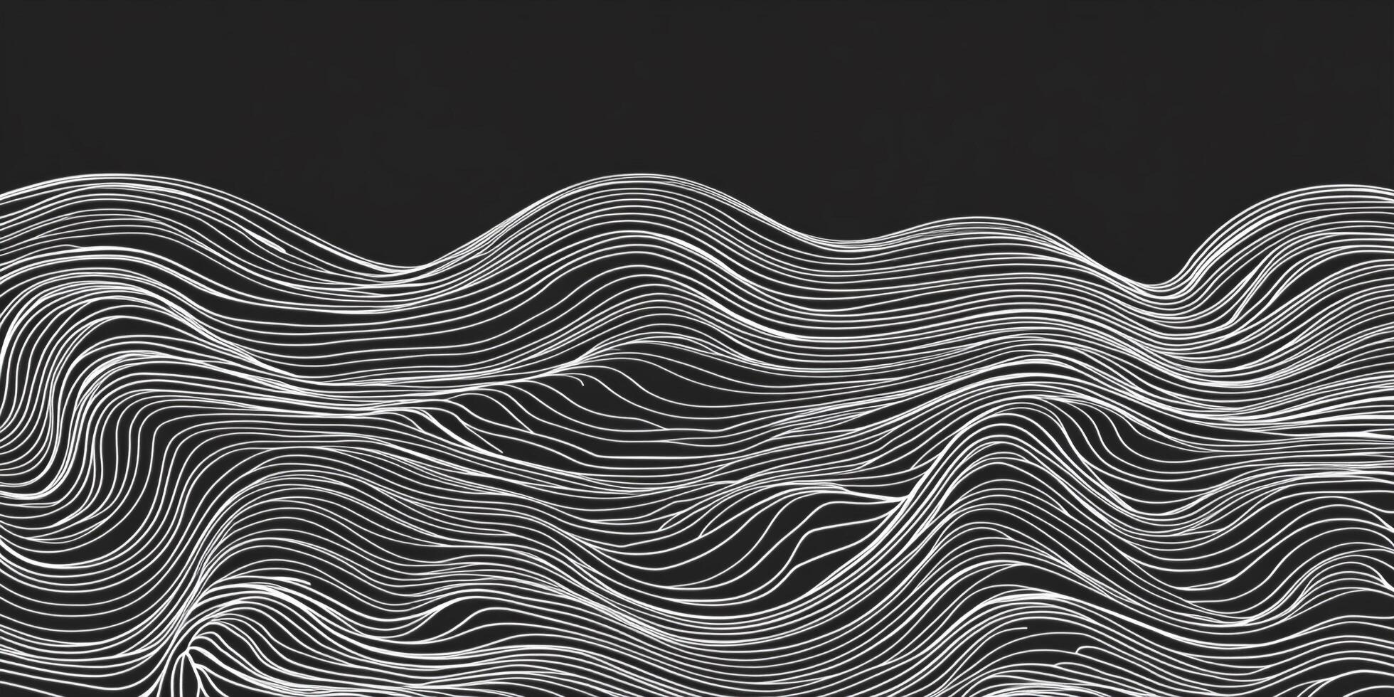 Abstract black background with delicate undulating white lines creating a captivating visual texture, resembling waves or flowing contours. photo