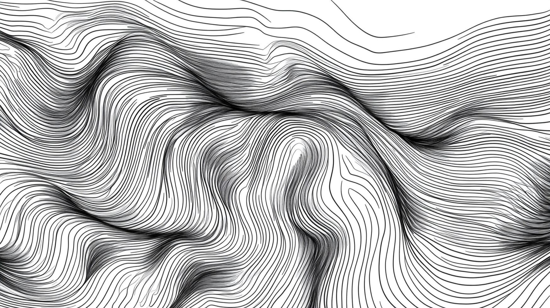 Abstract flowing lines create depth. The black and white design suggests a landscape or topography map. Elegant and modern artwork. photo