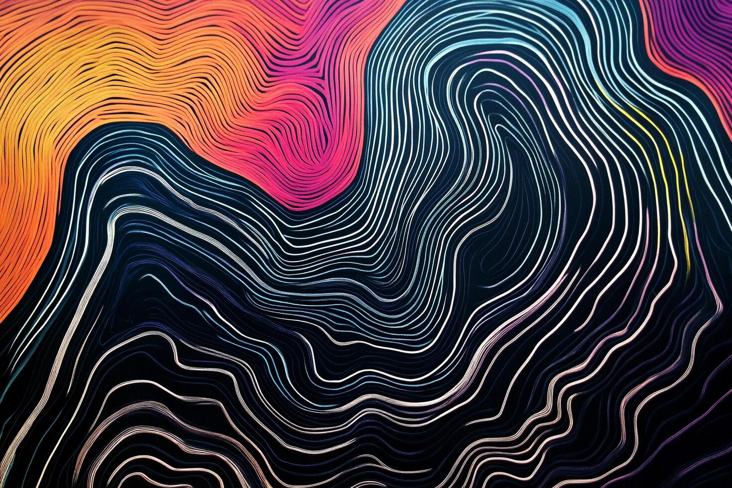 Abstract artwork with flowing lines and vibrant colors creating a dynamic, fluid pattern, set against a dark background. photo