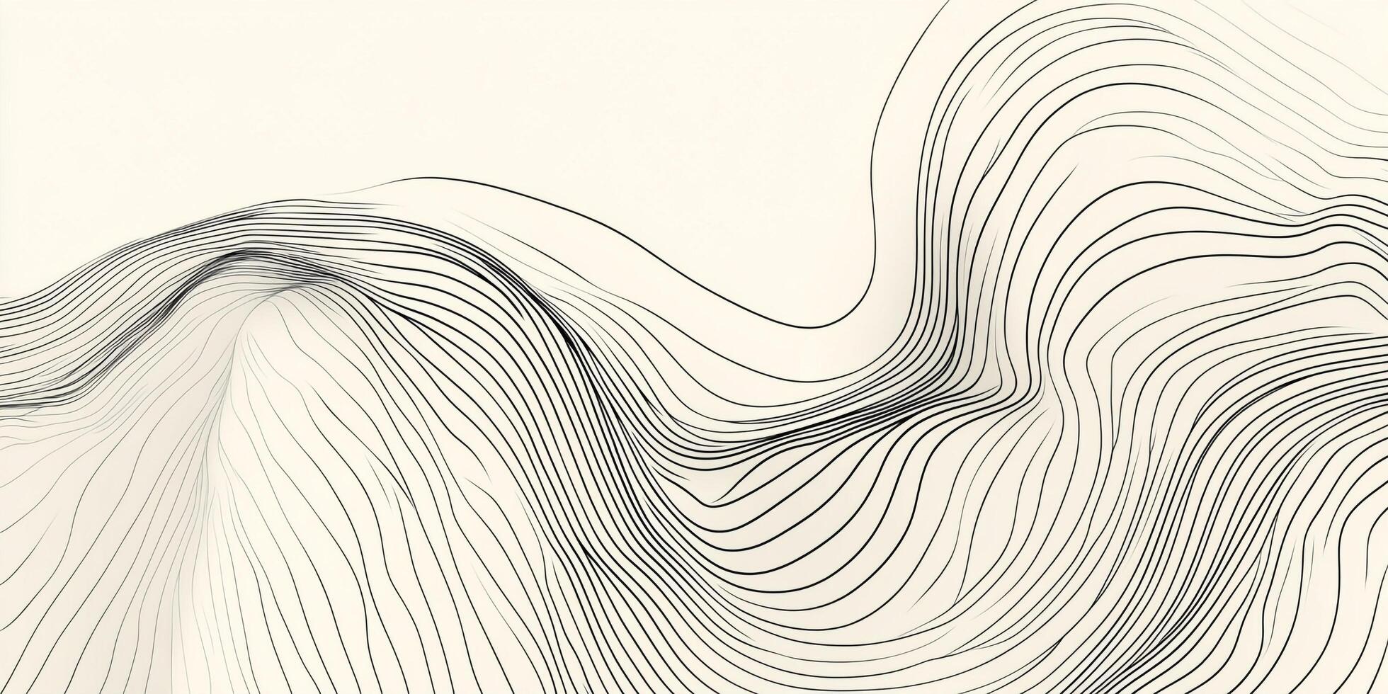Abstract topographic contour lines flowing and converging like waves in a minimalist landscape, creating a sense of depth and movement. photo