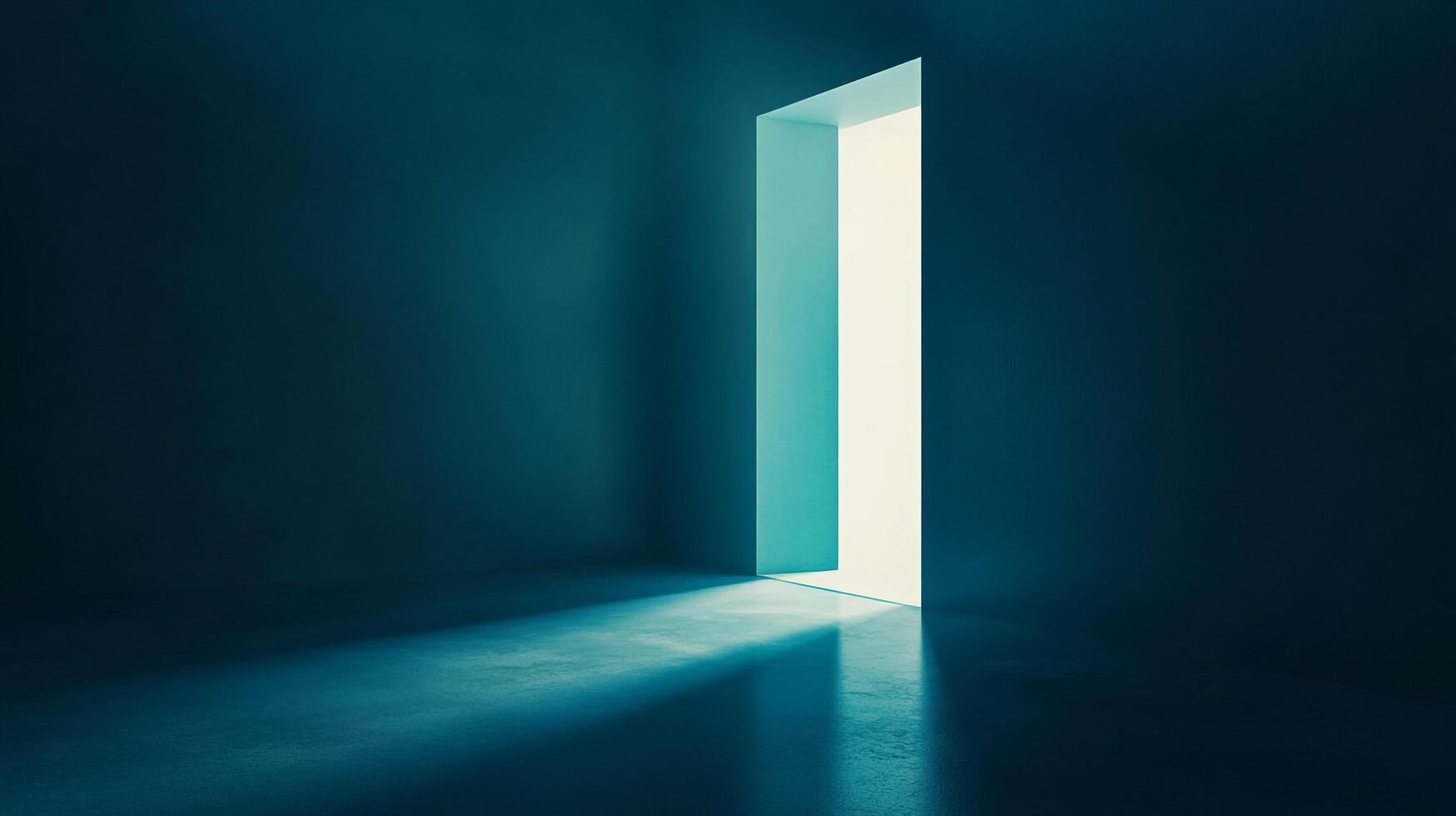 A modern doorway with a minimalist design offers a passage to brighter possibilities, casting a stark shadow in an empty room. photo