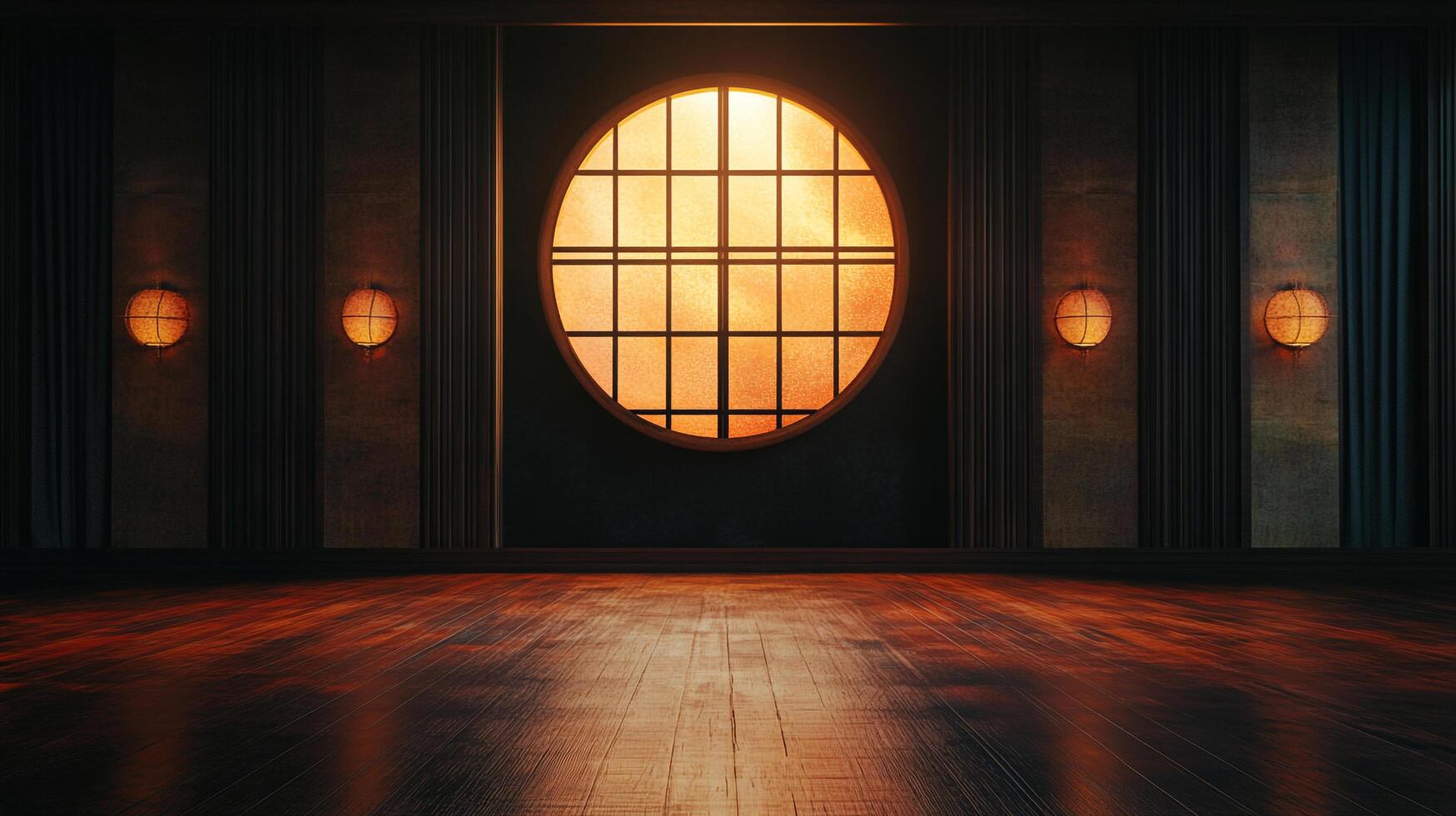 A serene space with a warm, inviting glow. A harmonious blend of geometric shapes and natural textures creates a calming atmosphere. photo