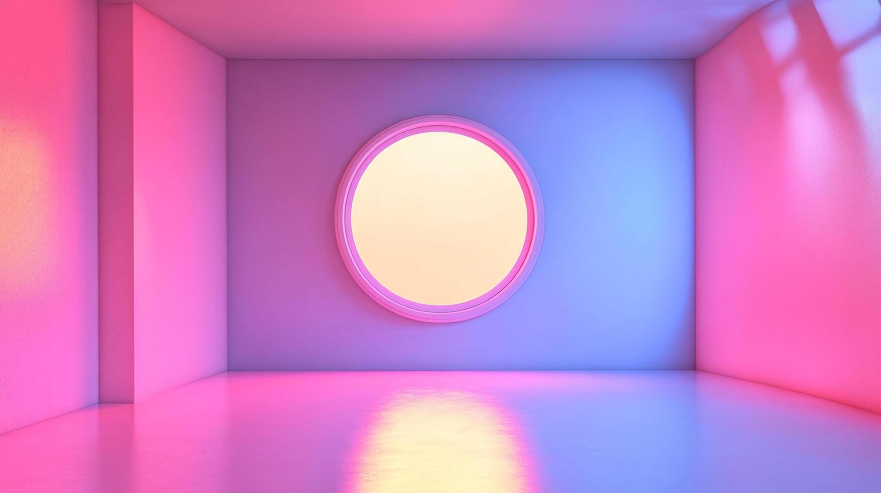 Abstract room with vibrant lighting and circular accent. Contemporary design evoking minimalist aesthetics and atmospheric color play. photo