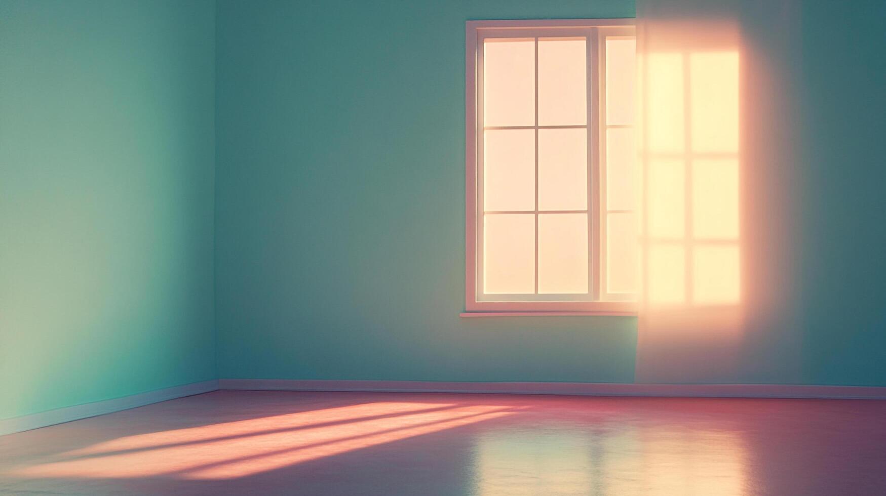 Sunlight streams through the window, creating a warm and inviting ambiance in the simple, clean room. Serene and modern aesthetics. photo