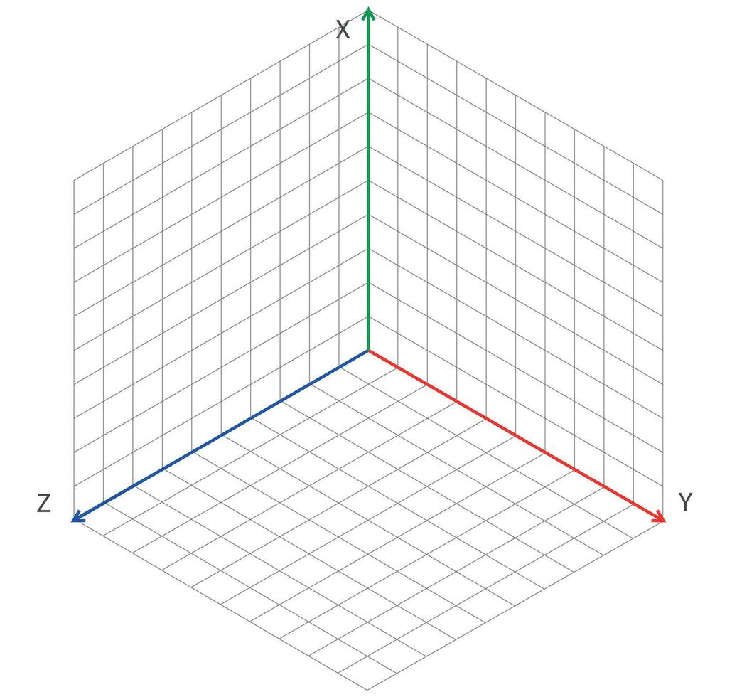 Isometric 3D coordinate grid with labeled axes vector