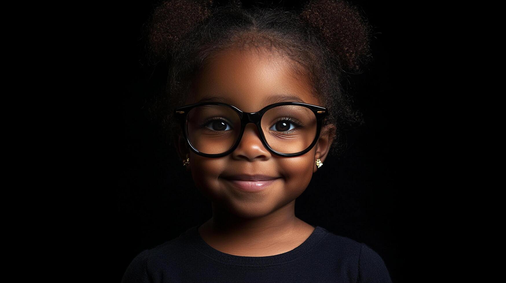 Adorable child with a warm smile, wearing glasses. A bright future ahead, filled with learning and possibilities. photo