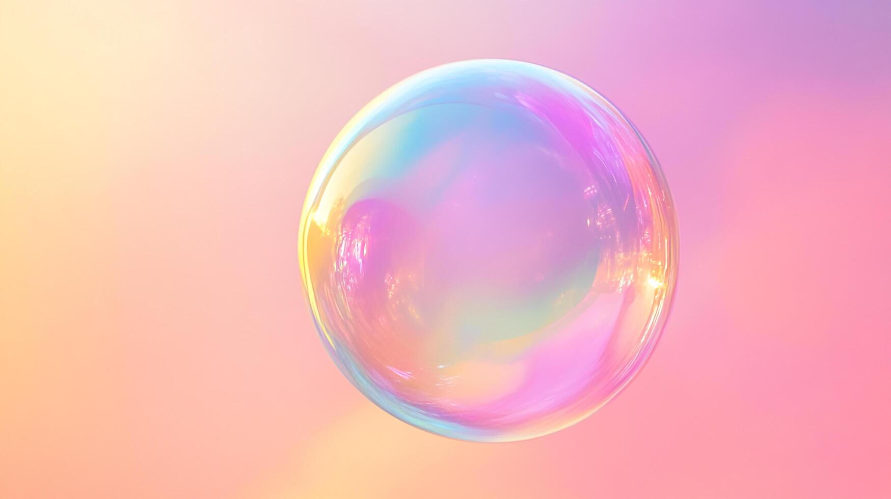 A colorful soap bubble floating in the air. Iridescent patterns swirl across its surface, creating a visually captivating and ephemeral sphere. photo