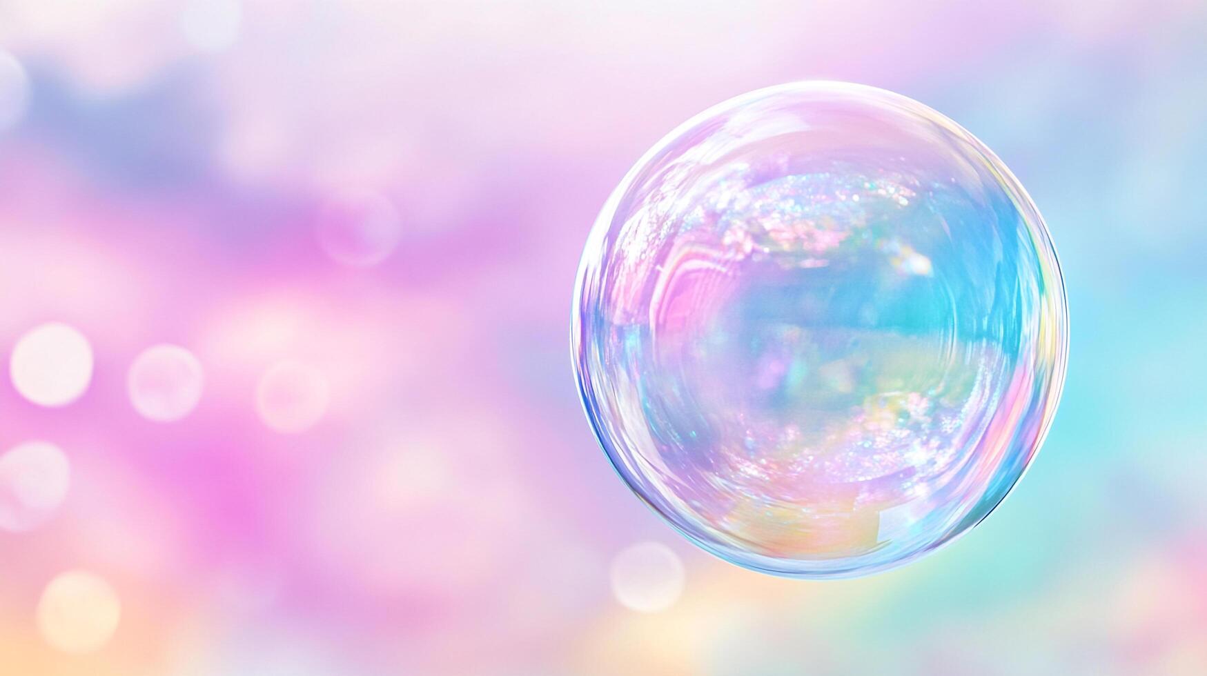 A iridescent bubble reflects soft pastel colors, creating a dreamy, ethereal effect. Perfect for serene and whimsical backgrounds. photo