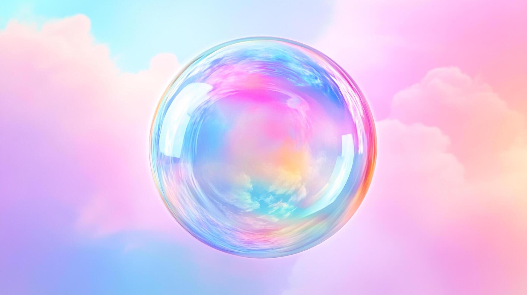 A mesmerizing sphere of color and light floats amidst a pastel dreamscape, reflecting a world of fantasy and wonder. Ethereal and captivating. photo
