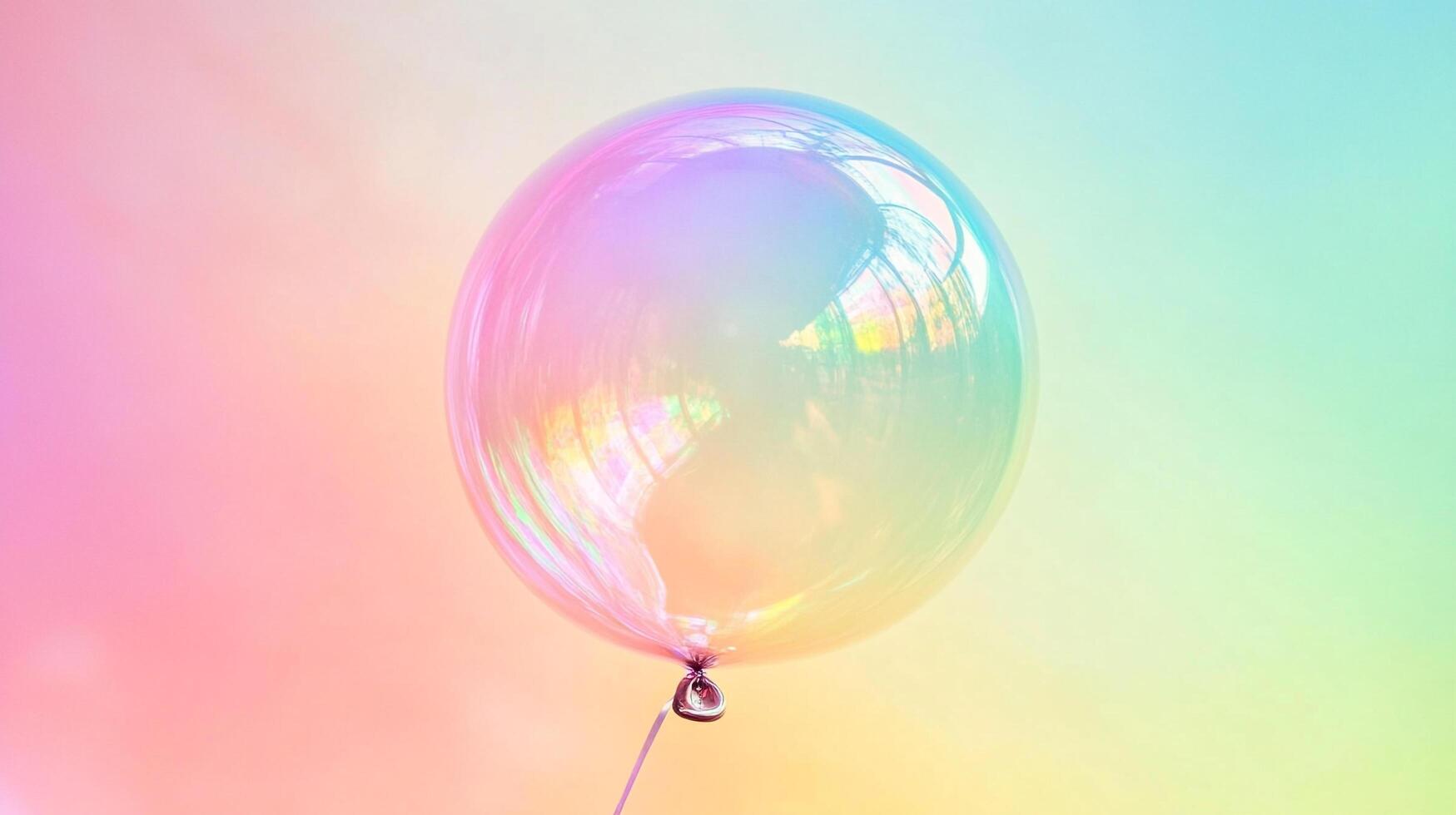 Floating bubble against a vibrant backdrop, showcasing pastel gradients and light reflections on its surface, exuding tranquility and peace. photo