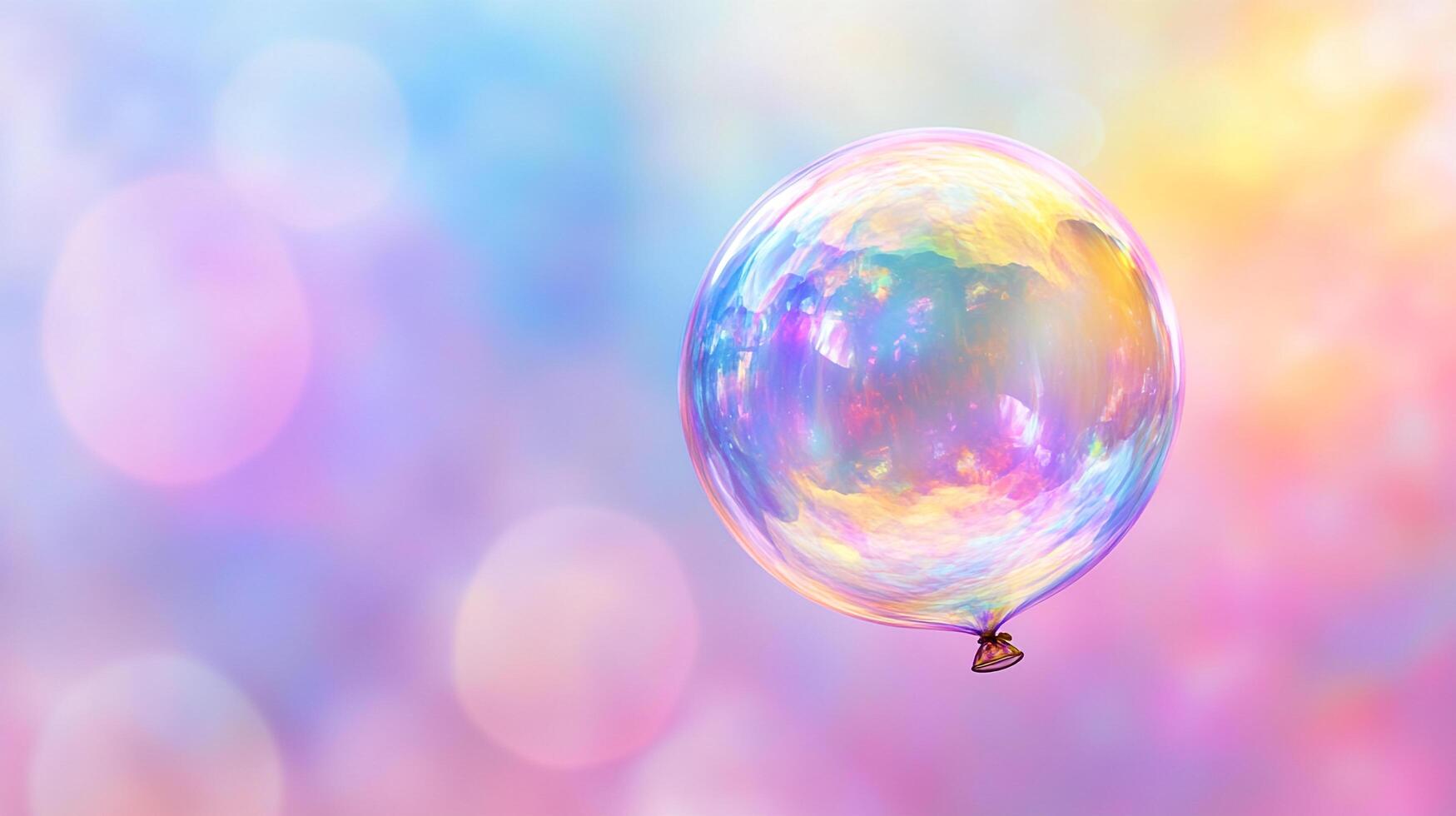 A multi-colored transparent balloon floats against a pastel bokeh background, evoking a sense of celebration and whimsy. photo